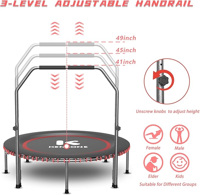 40"/48" Rebounder Trampoline for Adults with Bungee 450/550LBS Quiet