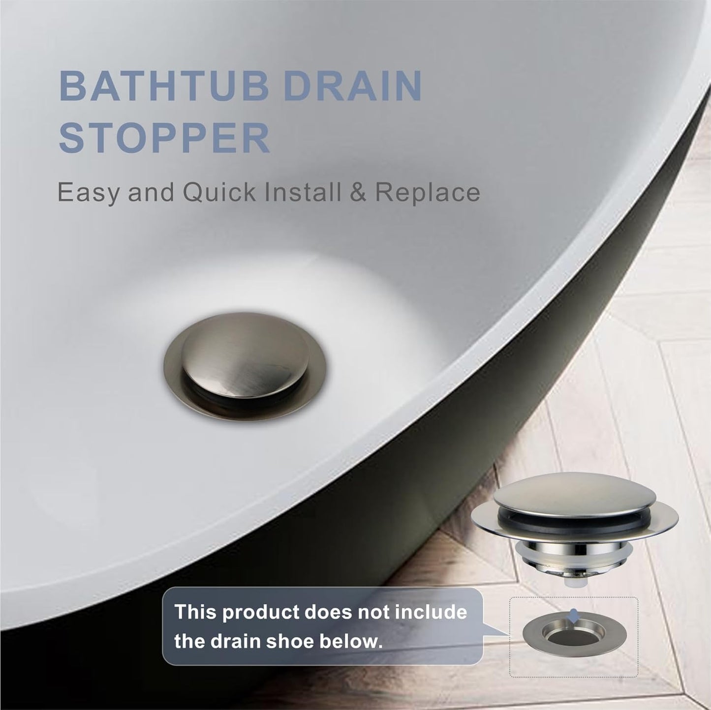 Brushed Bathtub Drain Stopper,Universal Pop Up Bath Drain, Hidrop Tip Toe Tub Drain Stopper,Conversion Kit Assembly, Replaces Lift and Turn,Tip-Toe and Trip Lever drains for Tub, EZ Install(Brushed)