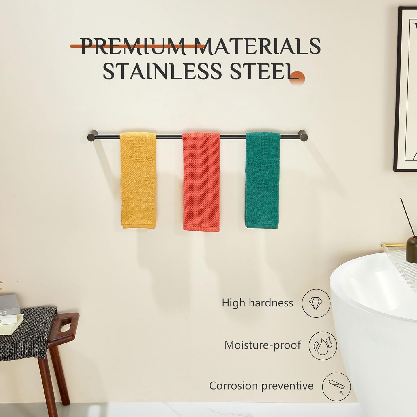 KOKOSIRI Towel Bar Oil Rubbed Bronze 32'' Bath Towel Rack Holders Single Rail for Bathroom Wall Mounted Stainless Steel Bathroom Hardware, B4007ORB-L32