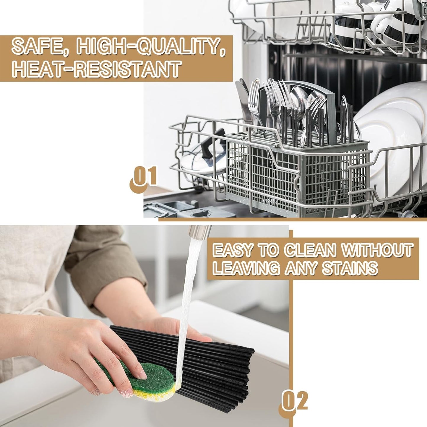 Dandat 48 Pairs Fiberglass Reusable Chopsticks 9.5" Dishwasher Safe Black Cherry Chopsticks for Chinese Style Japanese Food Cooking Supplies