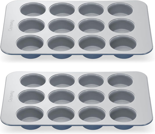 Caraway Non-Stick Ceramic 12-Cup Muffin Pan Duo - Naturally Slick Ceramic Coating - Non-Toxic, PTFE & PFOA Free - Perfect for Cupcakes, Muffins, and More - Slate