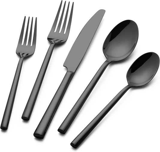 Alata Potter Black 20-Piece Forged Silverware Set with Utensil-Serving Set, Service for 4, Stainless Steel Flatware Set, Modern Design with Mirror Finish, Ideal for Home, Kitchen, Party, Camping