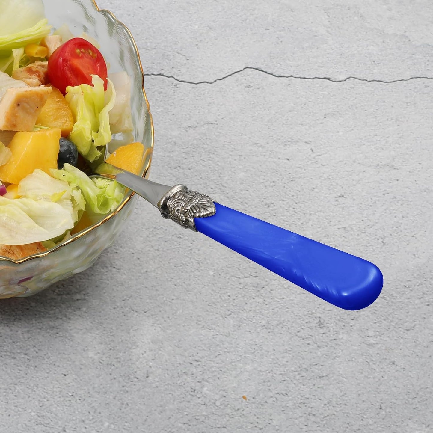 2-piece Salad Servers Stainless Steel Salad Serving Set Salad Fork and Spoon (Deep Blue)