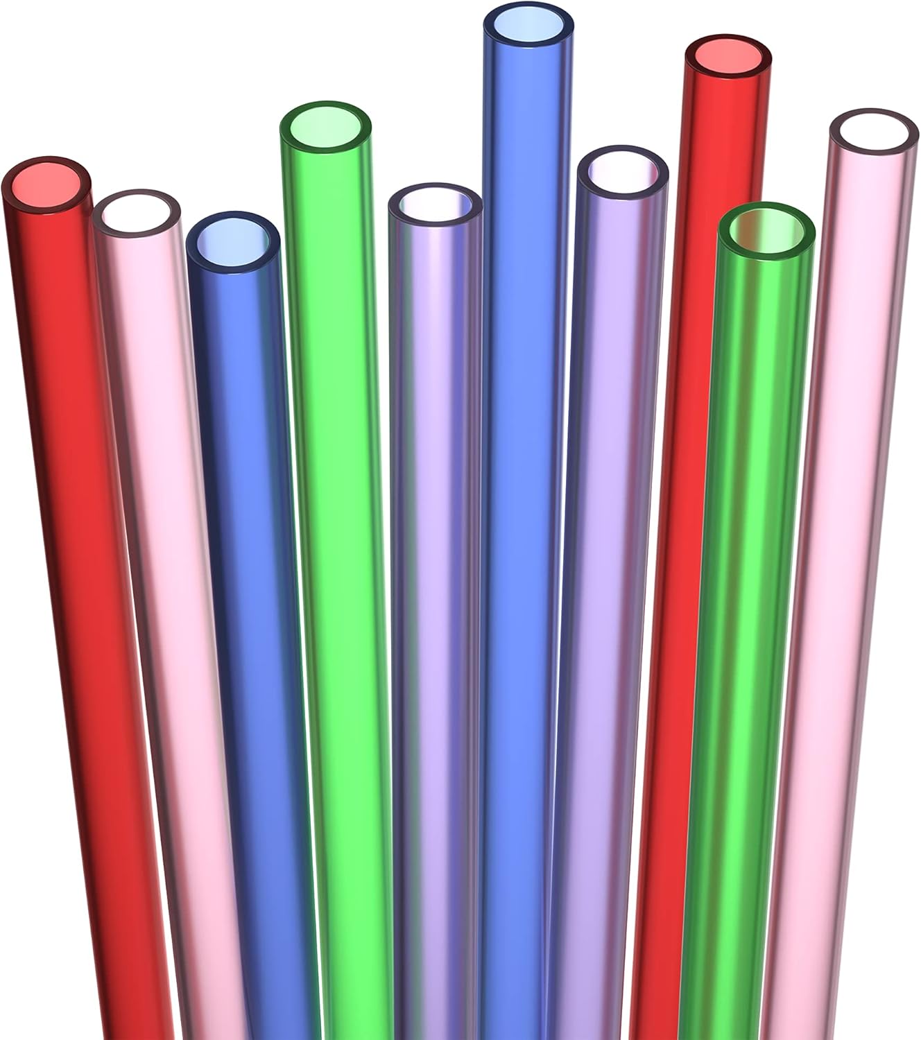 20 Long Reusable Hard Plastic Drinking Straws, Medium Width + Sturdy Cleaning Brush - for Tumblers, Mason Jars, Smoothies and Milkshakes - Dishwasher Safe BPA Free