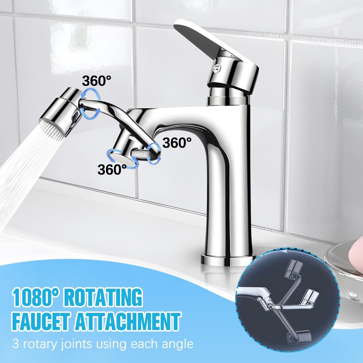 Rotatable Faucet Aerator,1080° Swivel Faucet Extender,Heavy Duty Rotating Sink Extension, Universal Swivel Multifunctional Robotic Arm,2 Spray Modes for Kitchen & Bathroom