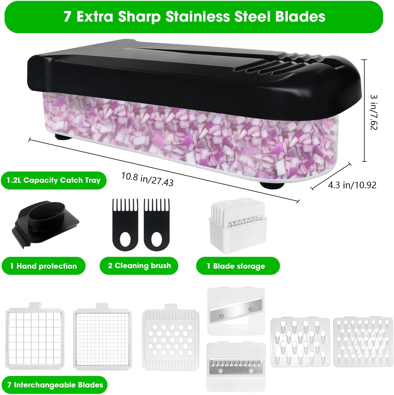 LHS Multifunctional Food Chopper - 10 in 1 Veggie Slicer, Dicer, Cutter for Onions, Potatoes and More - Black Container Included