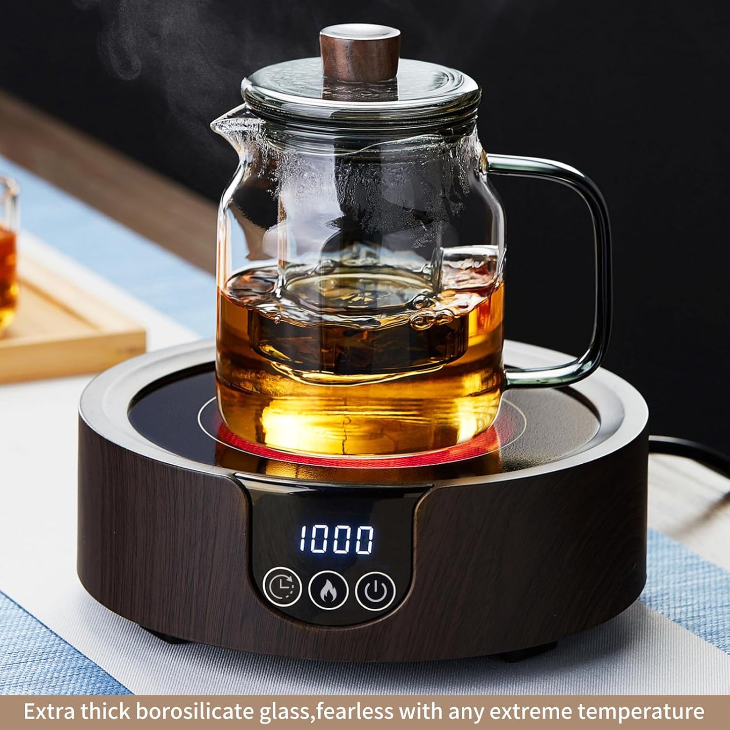 Glass Tea Pot, 560ML Borosilicate Glass Teapot (Gray) with Detachable Glass Tea Infuser, Clear Loose Leaf Glass Tea Kettle, Blooming Tea, Tea bag 19OZ