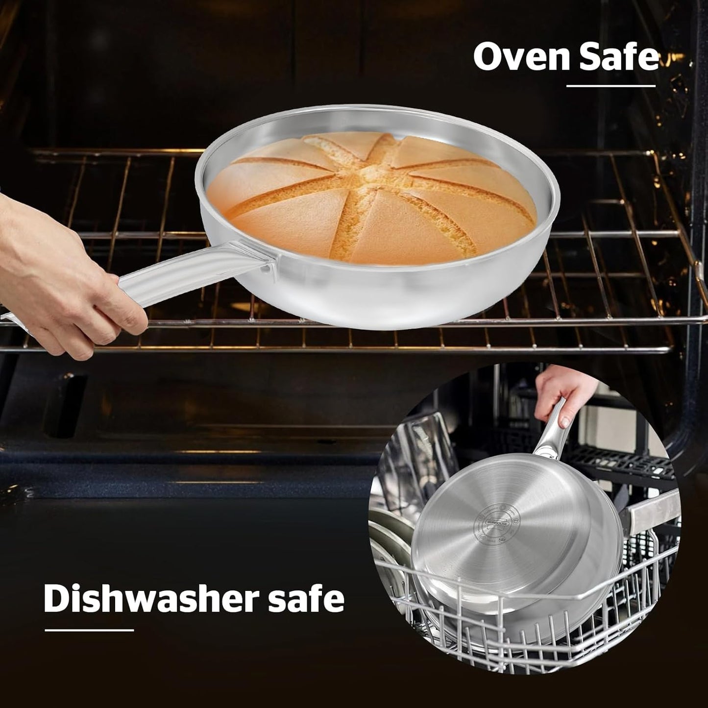 Sunhouse 18/10 9 Inch Stainless Steel Frying Pan, Whole-Clad No Coatings Skillet with Stay-cool Handle for Cooking, Durable & Oven Safe to 500°F, Dishwasher Safe, Compatible with All Cooktops