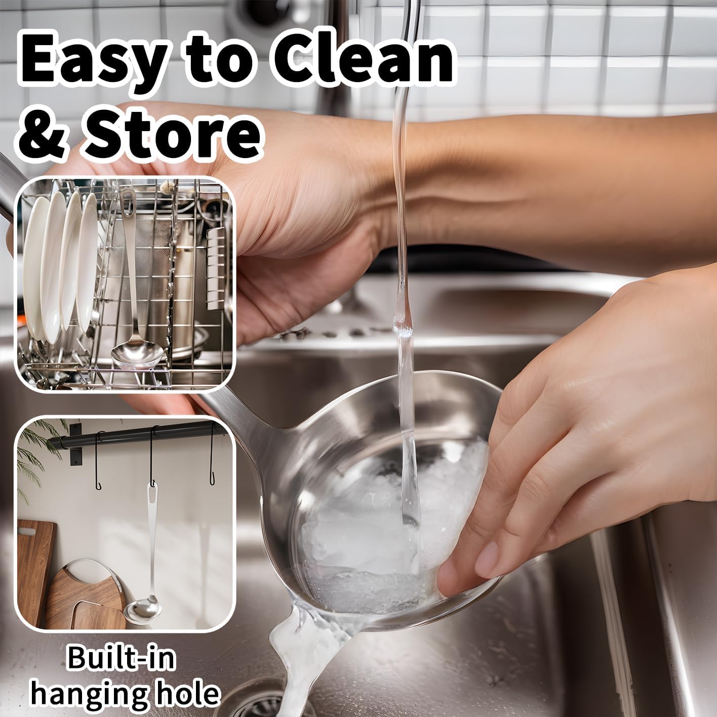 Stainless Steel Soup Ladle Spoon with Comfortable Grip - Cooking and Serving Spoon for Soup, Chili, Gravy, Salad Dressing- Great Cooking Spoon for Kitchen [Rustproof, Heat Resistance, Durable]