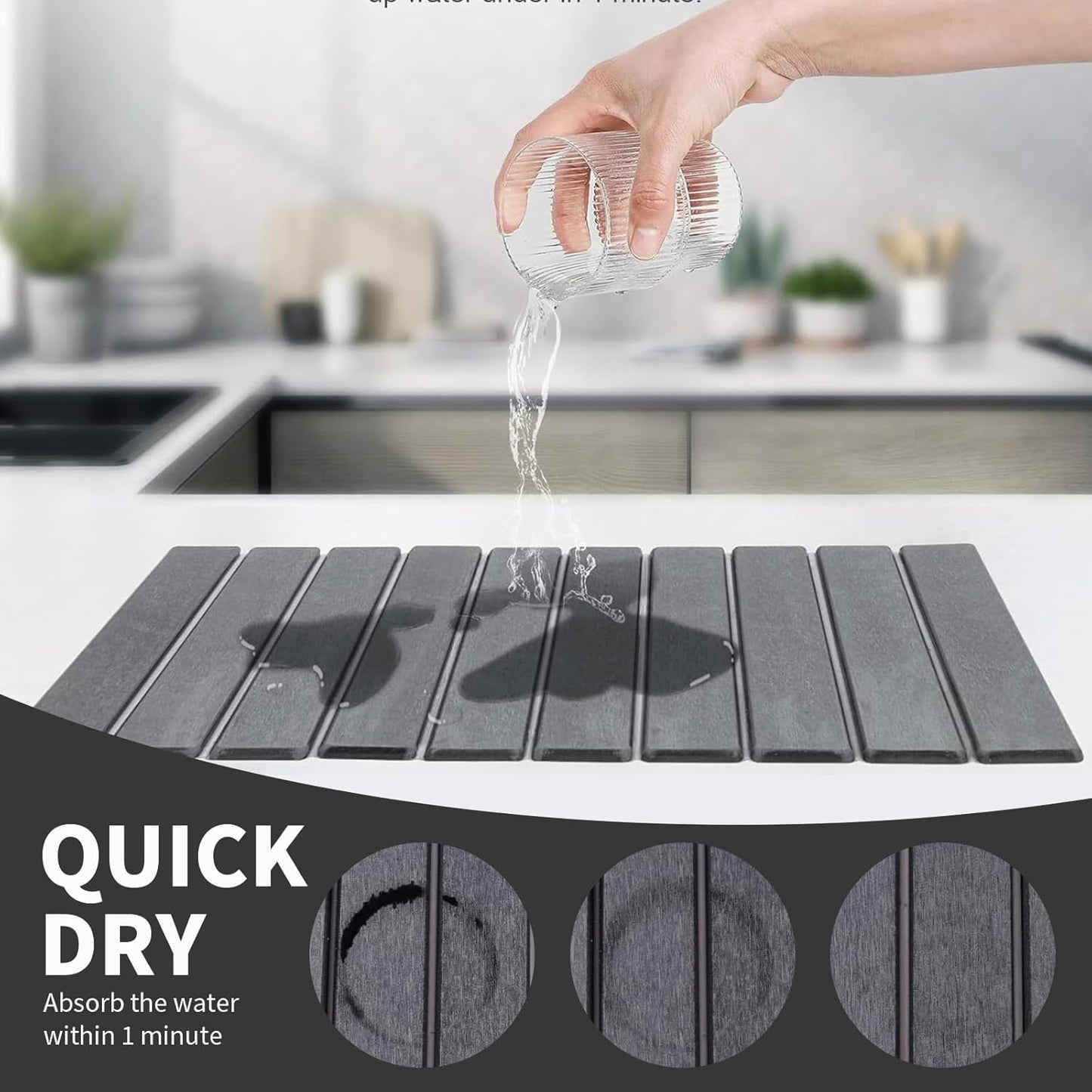 Large Stone Dish Drying Mat for Kitchen Counter, 24" x 16" Stone Drying Mat Foldable Quick Dry Absorbent Diatomaceous Earth Bath Mat Countertop Fast Dry Pad for Kitchen Dishes Bottles Cups Bathroom