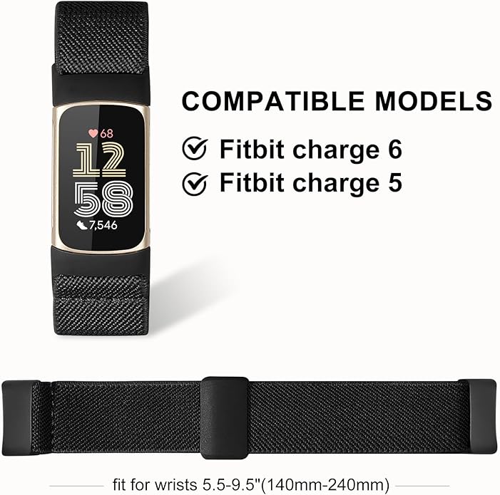 Magnetic Stretchy Nylon Compatible with Fitbit Charge 6 Bands/Fitbit Charge 5 Bands, Elastic Fabric Sport Adjustable Wristband Strap for Charge 5/6 Smartwatch Women Men