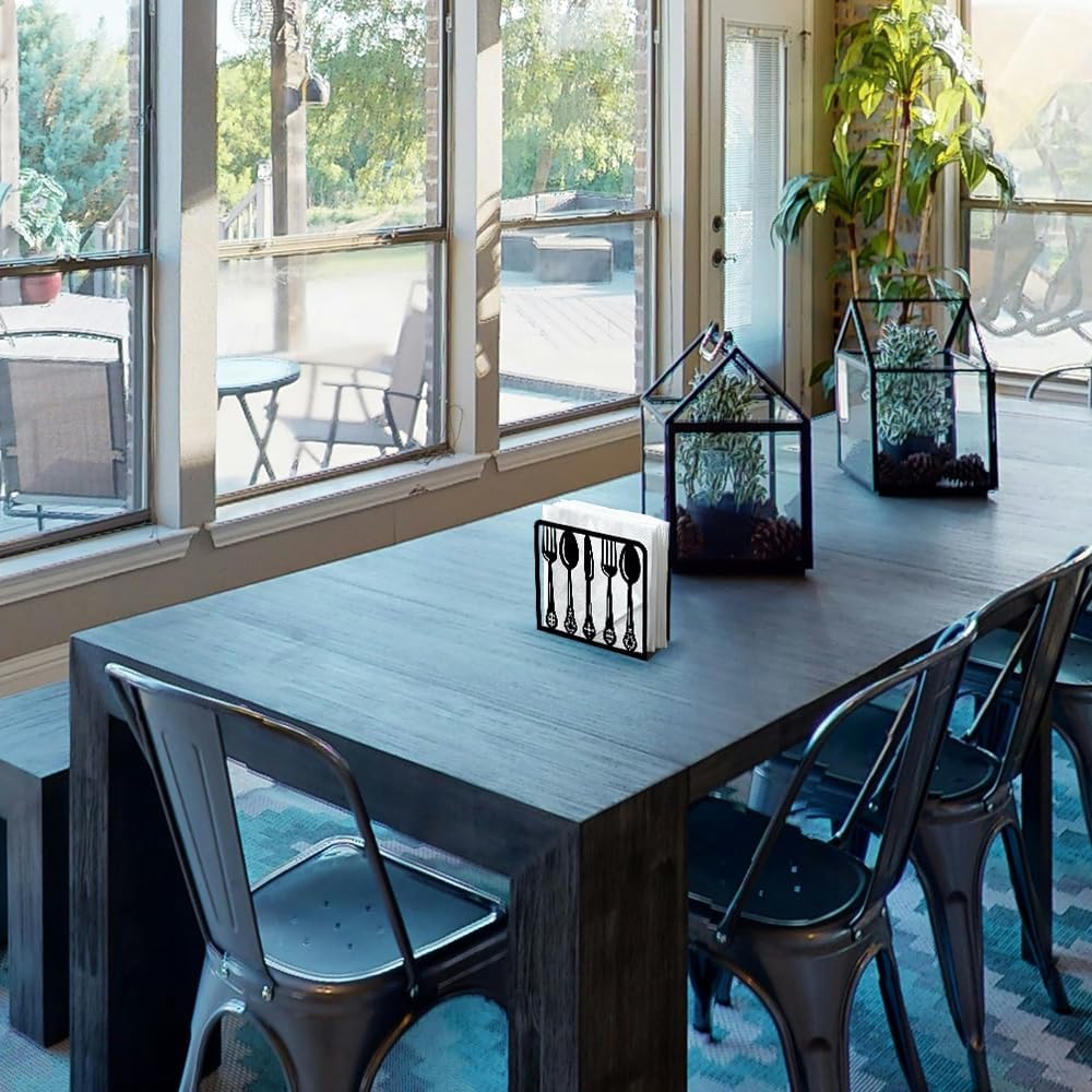 Tableware Decorative Black Metal Napkin Holder for Table, 4.9" x 4.9" x 1.9" Standing Napkin Holder for Home Kitchen Restaurant Picnic Party Coffee Bar Dining Room