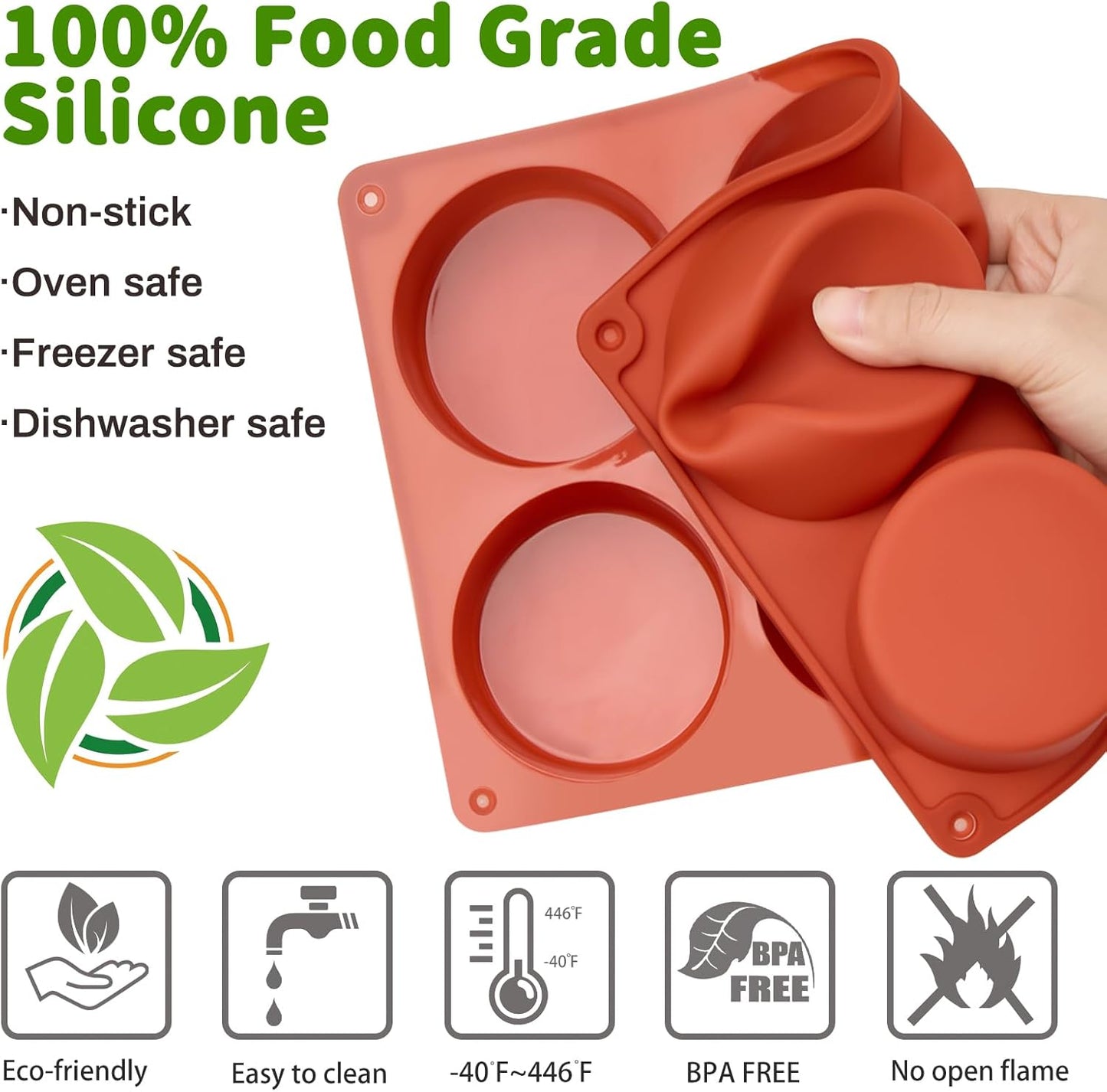 JOERSH 2-PK Silicone Egg Bite Molds Deep 3 Inch Frittata Baking Pans, Non-Stick Round Silicone Molds for Egg Breakfast Sandwich, English Muffin, Cheesecake, Dinner Rolls