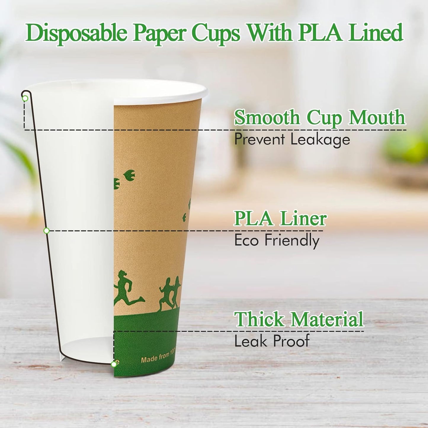 ECOLipak 210 Count 16 oz Paper Cups, 100% Compostable Paper Coffee Cups with PLA Lined, Disposable Biodegradable Hot Paper Cups for Party, Picnic, Travel, and Events