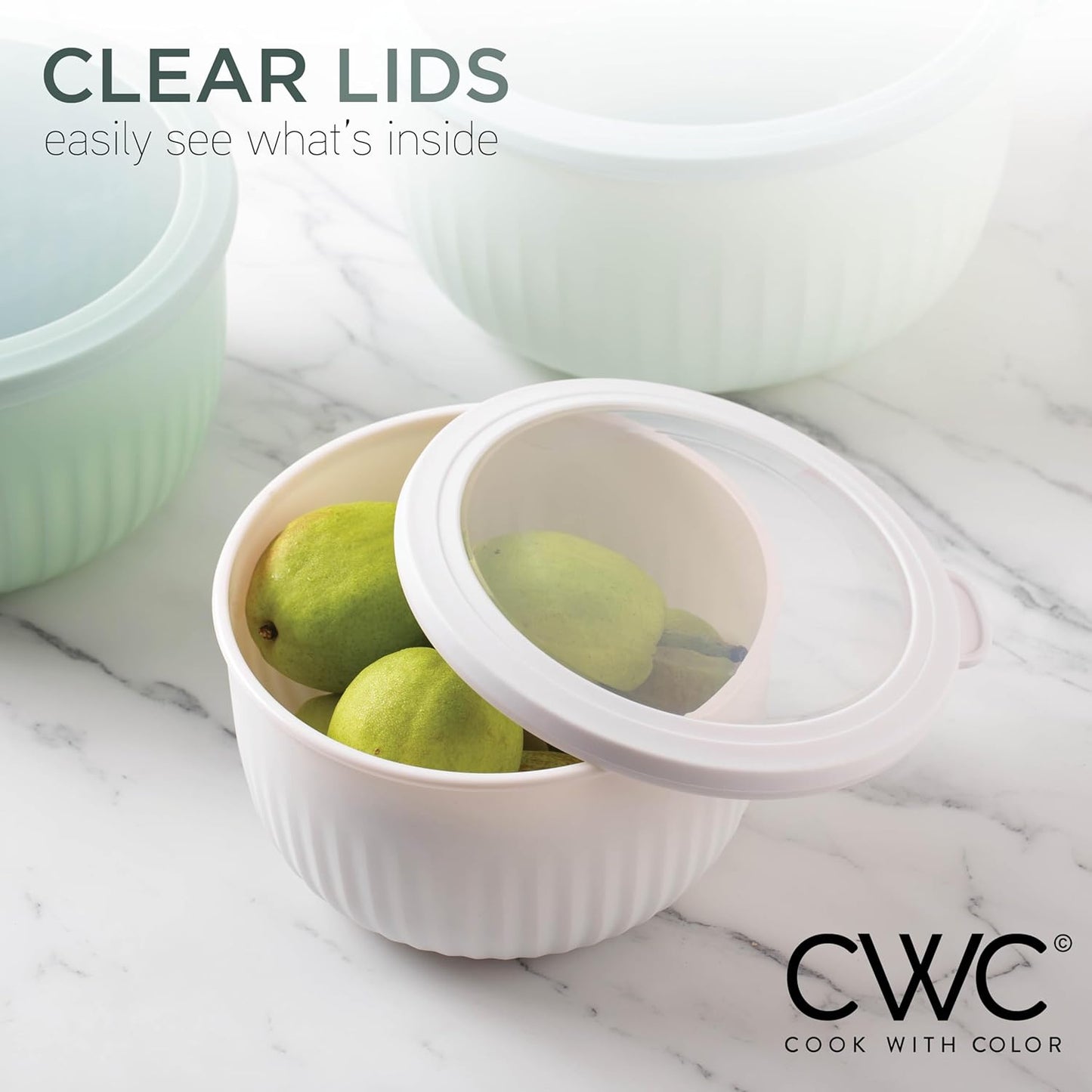 COOK WITH COLOR Prep Bowls with Lids- Wide and Deep Nesting Plastic Small Mixing Bowl Set with Lids, 12 Piece Set - Deep Bowls, Mint