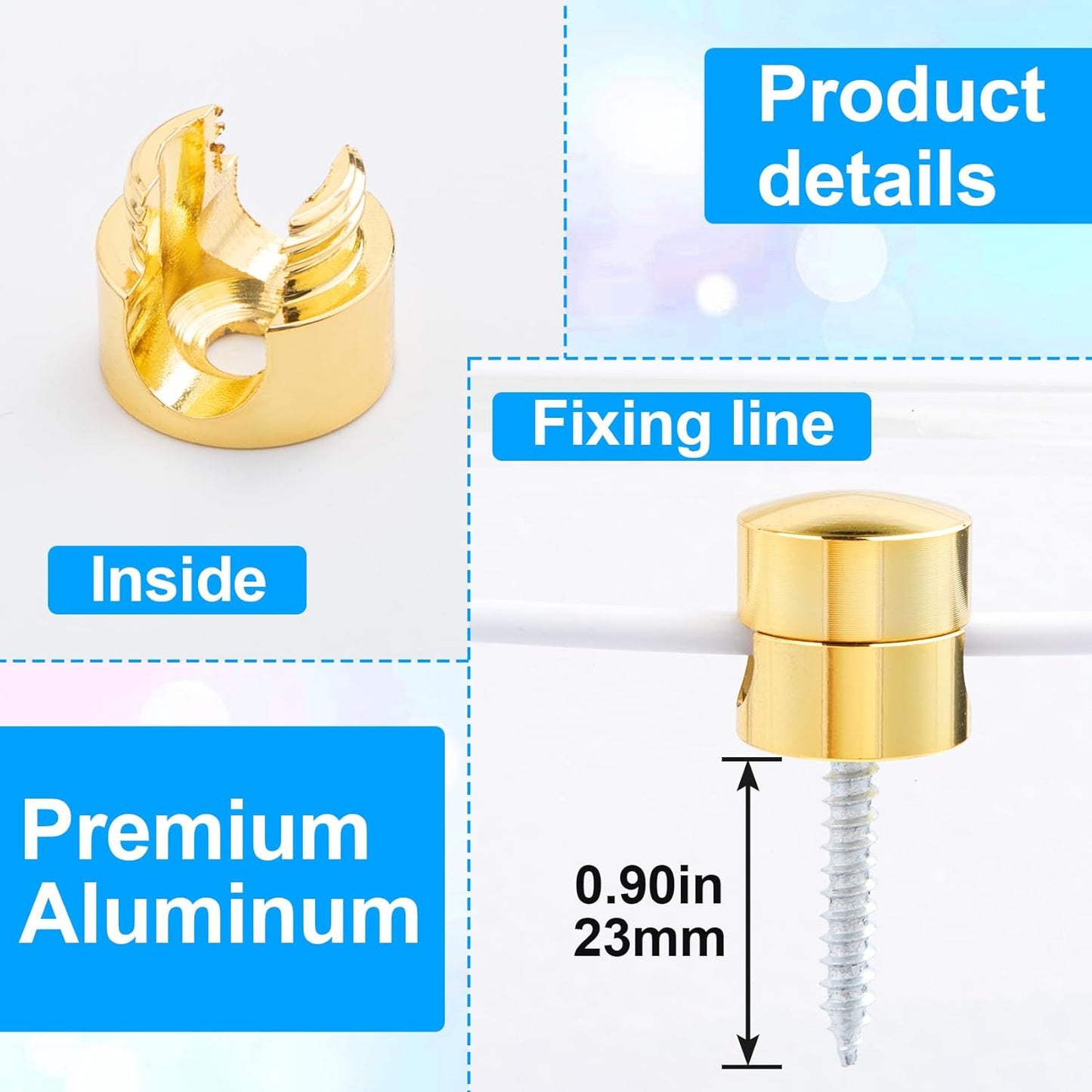 3 Sets Charger Holders for Cords, Gold Adjustable Cable Anchor Holders, Adhesive Metal Cord Clips, Cable Management Wire Organizers for Desk, Office, Nightstand