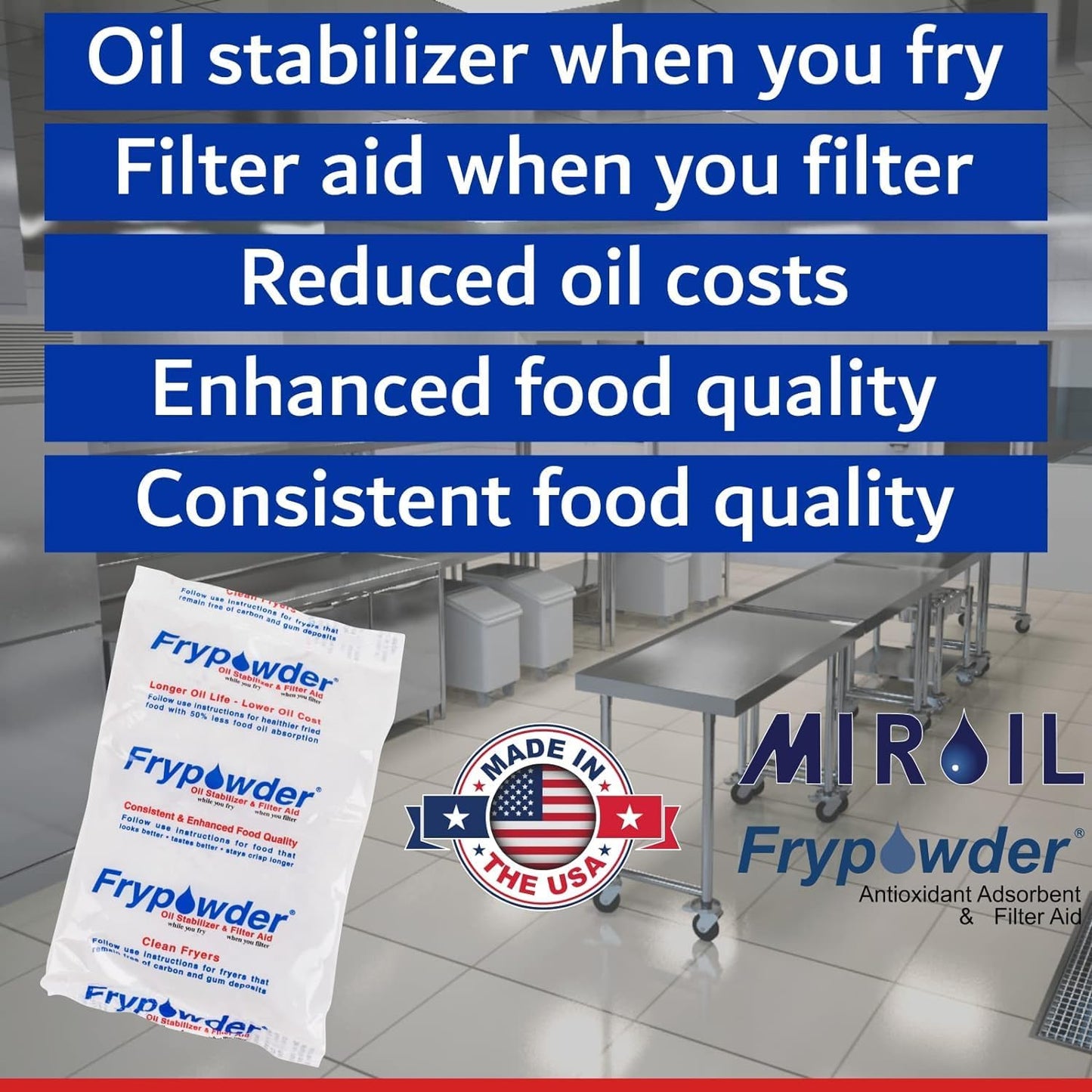 MirOil L112 Fry Powder Oil Stabilizer and Filter Aid, 4 x 4 Gallons of L104 (16 Gallons) Fry Powder, Deep Fryer Oil Saver, Extends Cooking Grease Life & Remove Carbon Deposit, Fryer Grease Contaminant