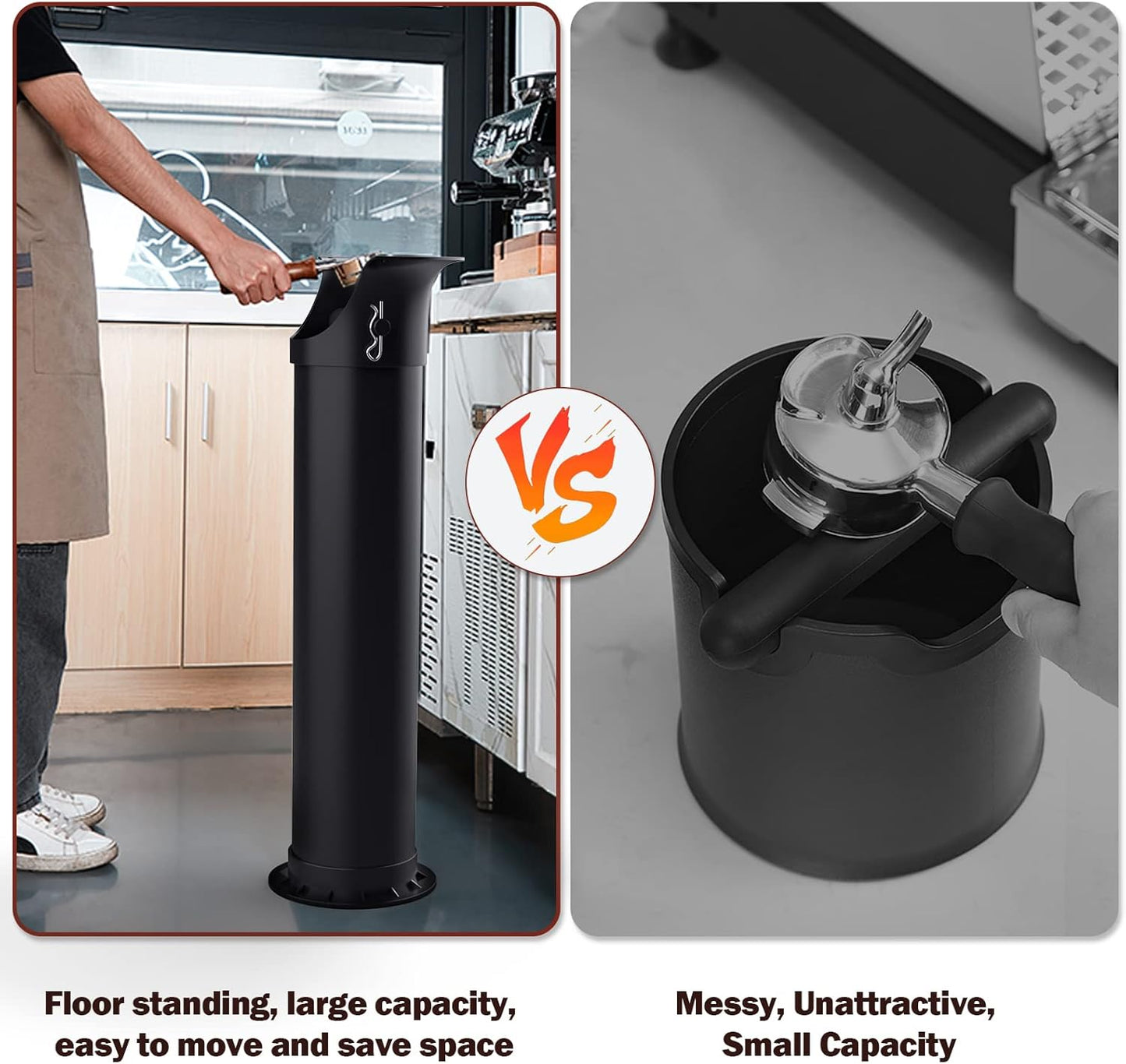 Knock Box for Espresso Grounds, Home and Commercial Use Knockbox with Removable Non-Slip Base & Barista Towel, Espresso Knock Box, Coffee Grind Collection Dump Bin, Extra Large