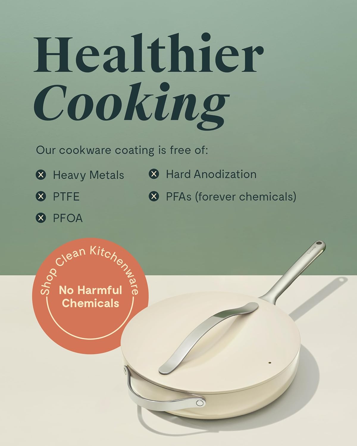 Caraway Nonstick Ceramic Sauté Pan with Lid (4.5 qt, 11.8") - Non Toxic, PTFE & PFOA Free - Oven Safe & Compatible with All Stovetops (Gas, Electric & Induction) - Cream