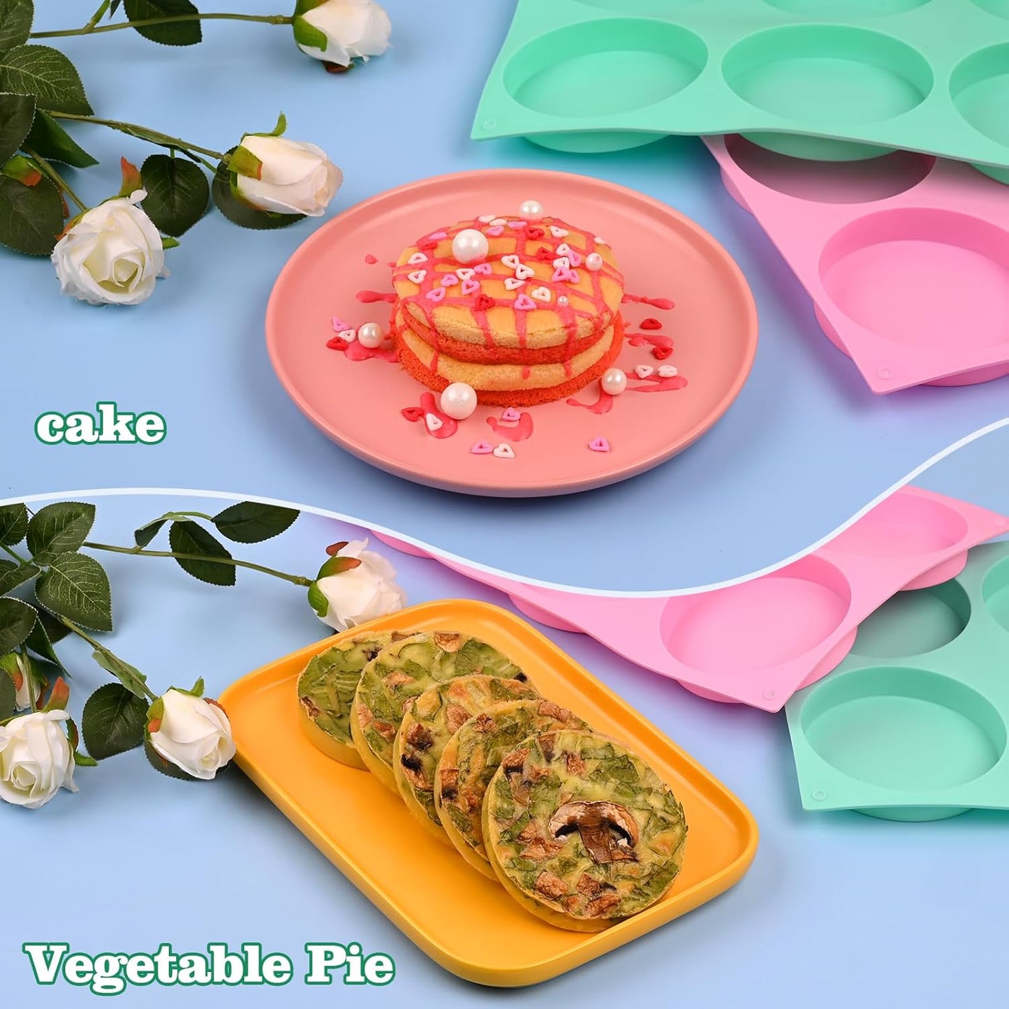 HUAKENER 2 Pcs Silicone Muffin Top Pans for Baking, 4 Inch Non-Stick Round Baking Molds for Mini Cake, Muffin Top, Dessert, Hamburger, Sandwiches Making