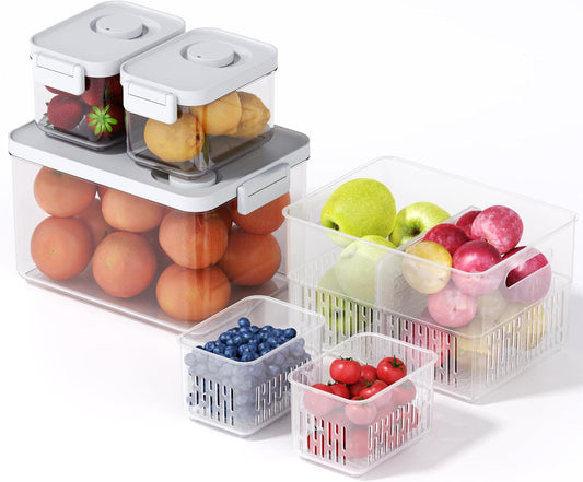 vacane 3 Pack Produce Saver with Removable Colanders, Clear Fruit Containers for Fridge Dishwasher Safe Lettuce Keeper Berry Containers, Keep Vegetable Food Fresh