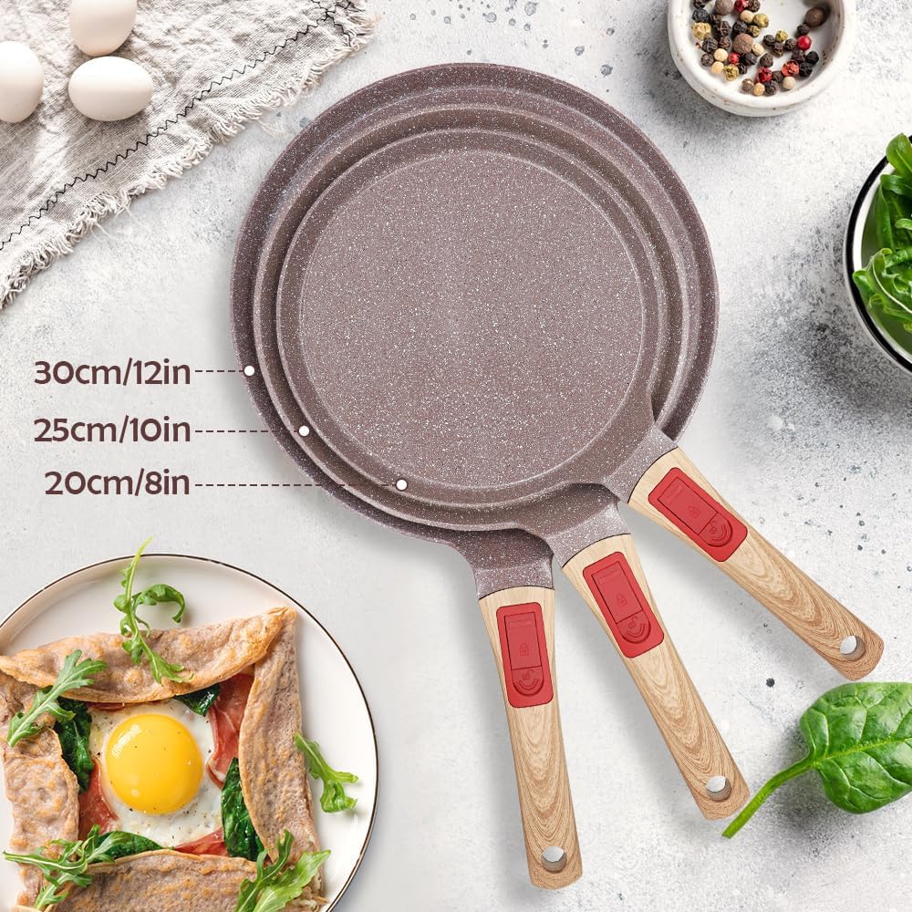 Ceramic Crepe Pan 12 Inch, Nonstick Dosa Pan Pancake Pan with Detachable Handle Round Griddle - Brown