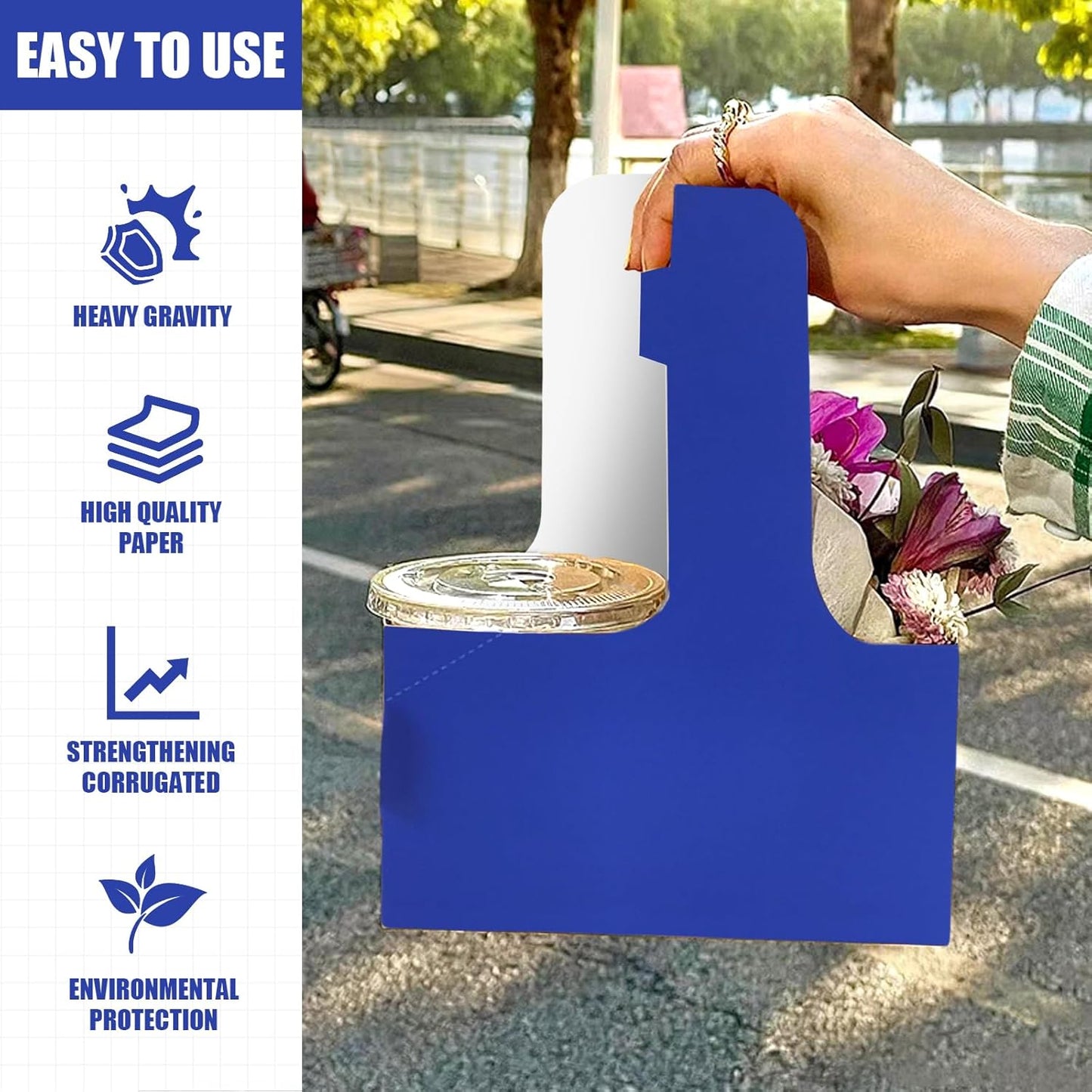 2 Cup Disposable Drink Carrier for Delivery with Handle,30 Count Blue Paperboard Cup Holder,Cup Carriers for Hot or Cold Drinks,Coffee Carrier, Food Delivery,Take Out Cup Carriers (Blue, 30 PCs)