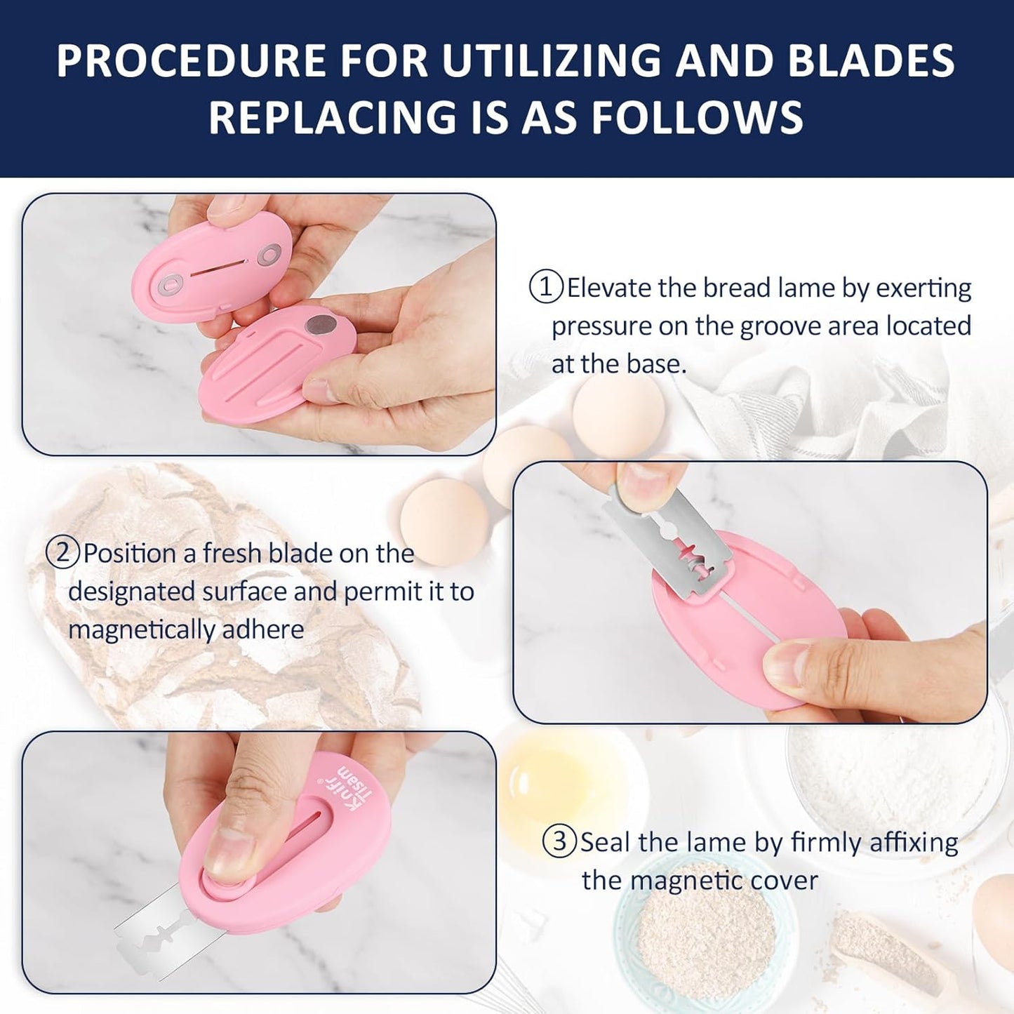 Extractable & Magnetic Bread Lame Dough Scoring Tool, Professional Sourdough Scoring Tool for Sourdough Bread Baking & Bread Making Tools 10 Razor Blades- Pink