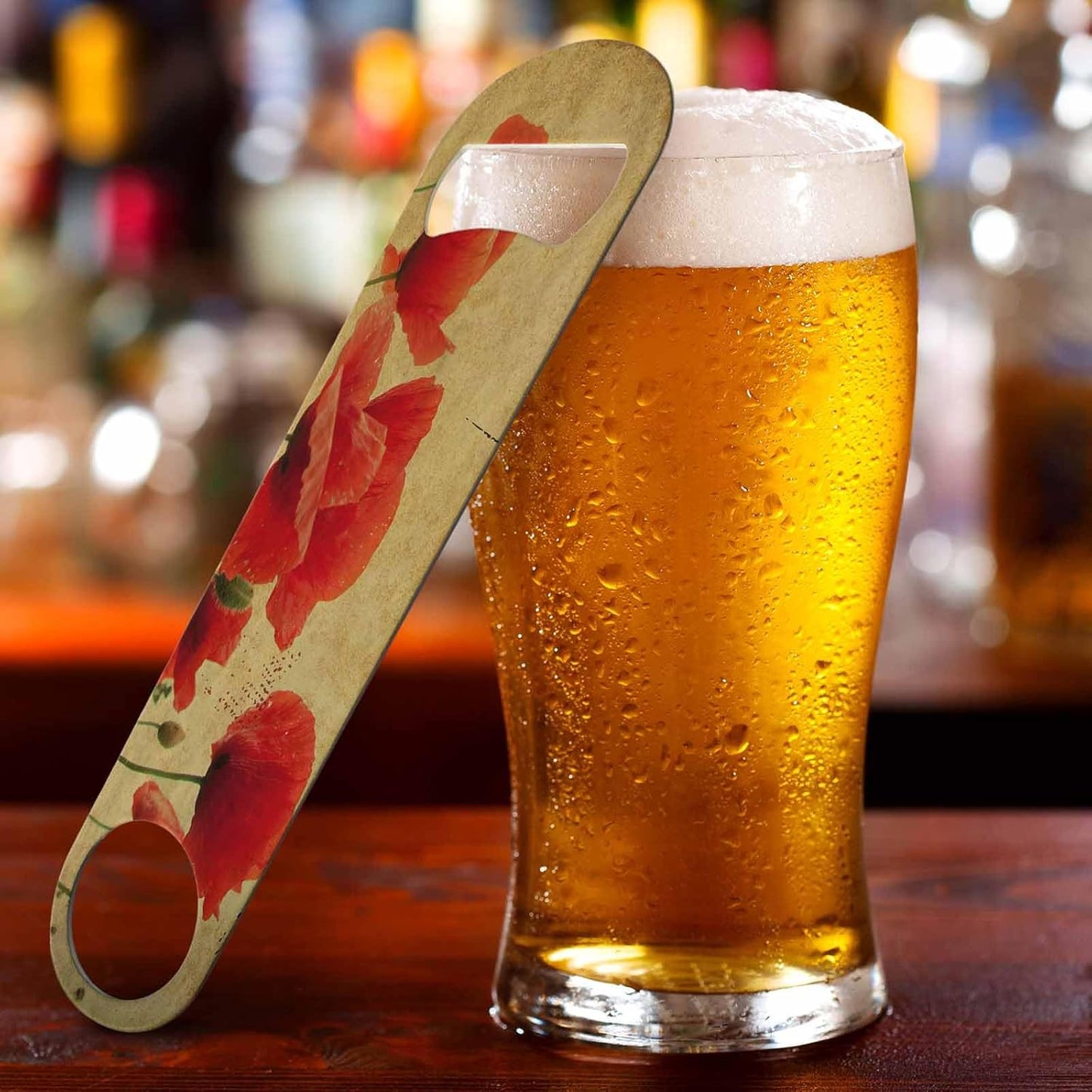 Red Poppies Flower Stainless Steel Bottle Opener Vintage Textures with Field Flower Rose Plant Nature Grass Flat Beer Bottle Opener Keychain for Home Kitchen Bar Restaurant Party Birthday Gift