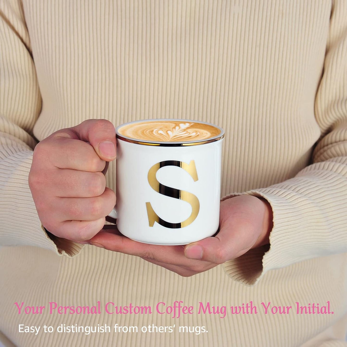 Miicol Ceramic Coffee Mug 16 oz, Monogram Coffee Cup, Golden Initial Tea Mug, Personalized Tea Cup, Unique Gift, Large Mug for Home, Office, Letter S