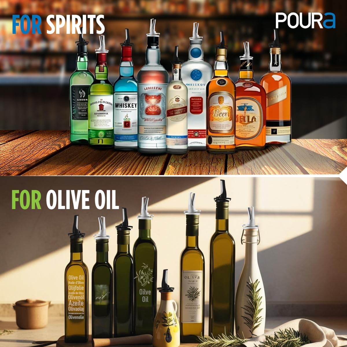 3-in-1 Liquor Pour spout with Built-in Fruit Fly Protection - Dishwasher Safe Hygienic Alcohol Speed Spouts - Also for Olive Oil, Juice, Syrup. Silver 2 Pack