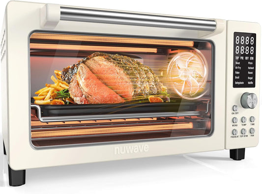Nuwave Bravo Pro Smart Air Fryer Toaster Oven Combo, Airfryer Convection Oven Countertop, 10-in-1 Functions with Quicker & Even Crisp Technology, 1800W, 50-450°F, PFAS-Free, 21QT, Vanilla Cream
