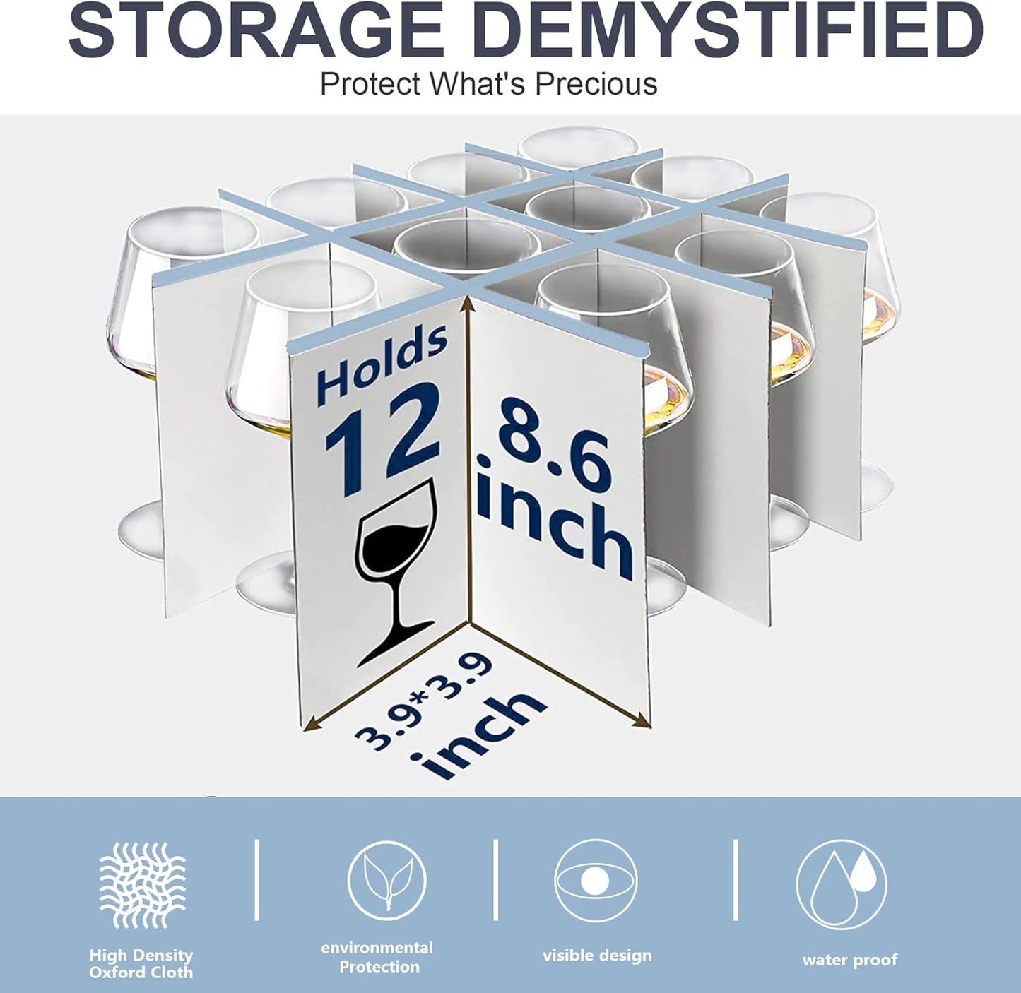 VERONLY China Dinnerware Storage Containers Set- Dish,Mug,Stemware Storage Cases - Quilted Box Bins Stackable with Divider,handles,Clear Window for Cups,Plates,Wine Glasses Moving Set of 6 (Grey