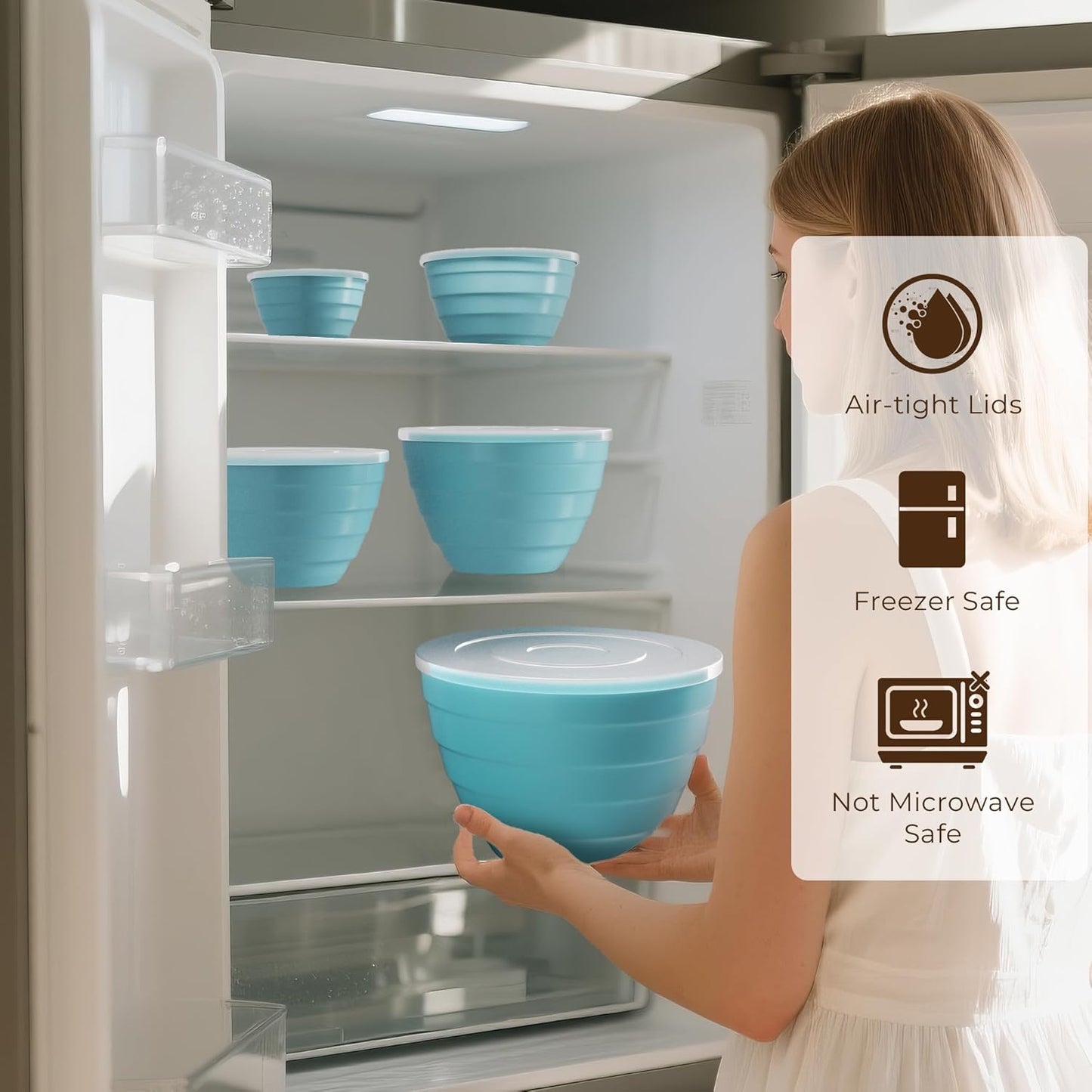 TP Mixing Bowls with Lids, 10-Piece Nesting Melamine Bowls Set for Prepping Serving Baking Cooking, Non Slip Bottom, Set of 5, Teal