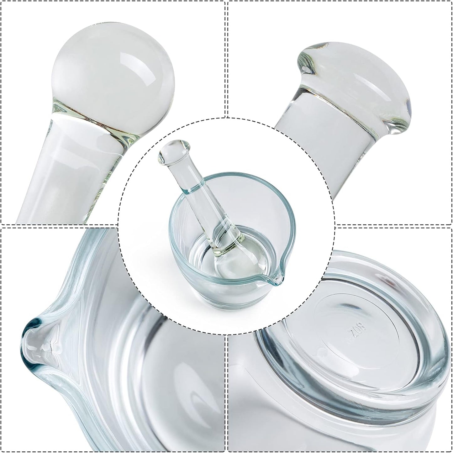 8oz Glass Mortar and Pestle Bowl, Medicine Grinder and Mixer for Pharmacy or Science Lab
