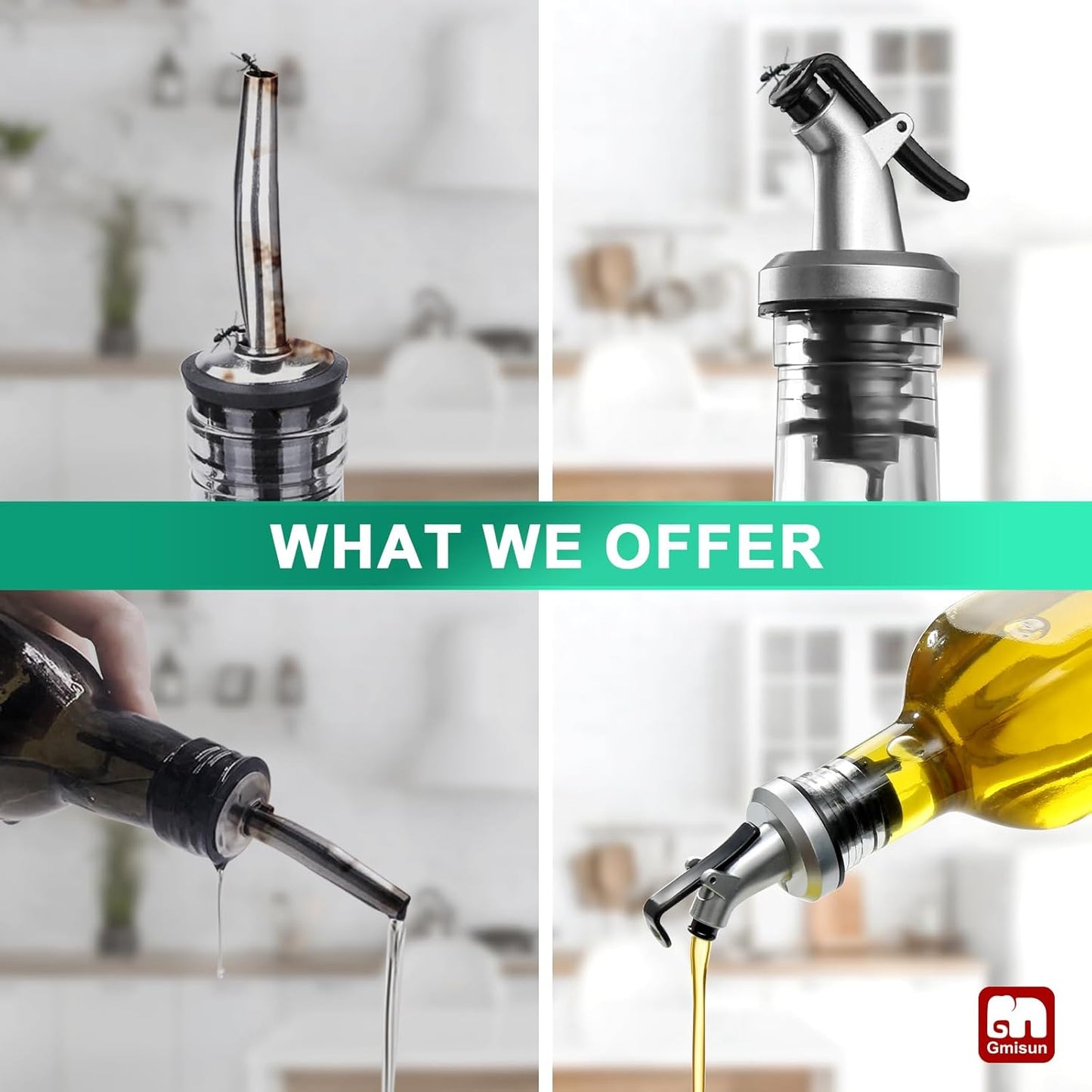 GMISUN Olive Oil Dispenser for Kitchen 8 Pack, Glass Oil Dispenser Bottle 17oz, Cooking Soy Sauce Bottle Container Cruet with Plastic Pourer Spout, Funnel and Labels, Clear