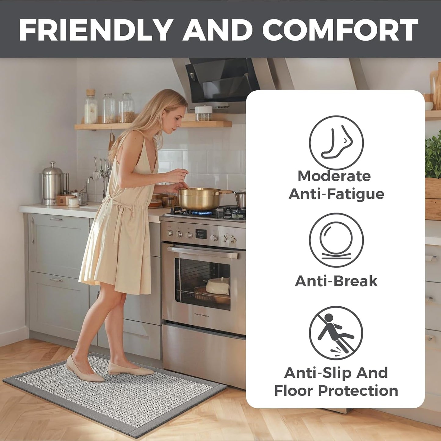 Anti Fatigue Kitchen Mats for Floor, 0.4" Thick Soft Cushioned Super Absorbent Kitchen Rugs Non Slip Washable Jute-Like Woven Sink Mat Standing Mat for Kitchen, Laundry, Easy Care, Gray 17"x30"