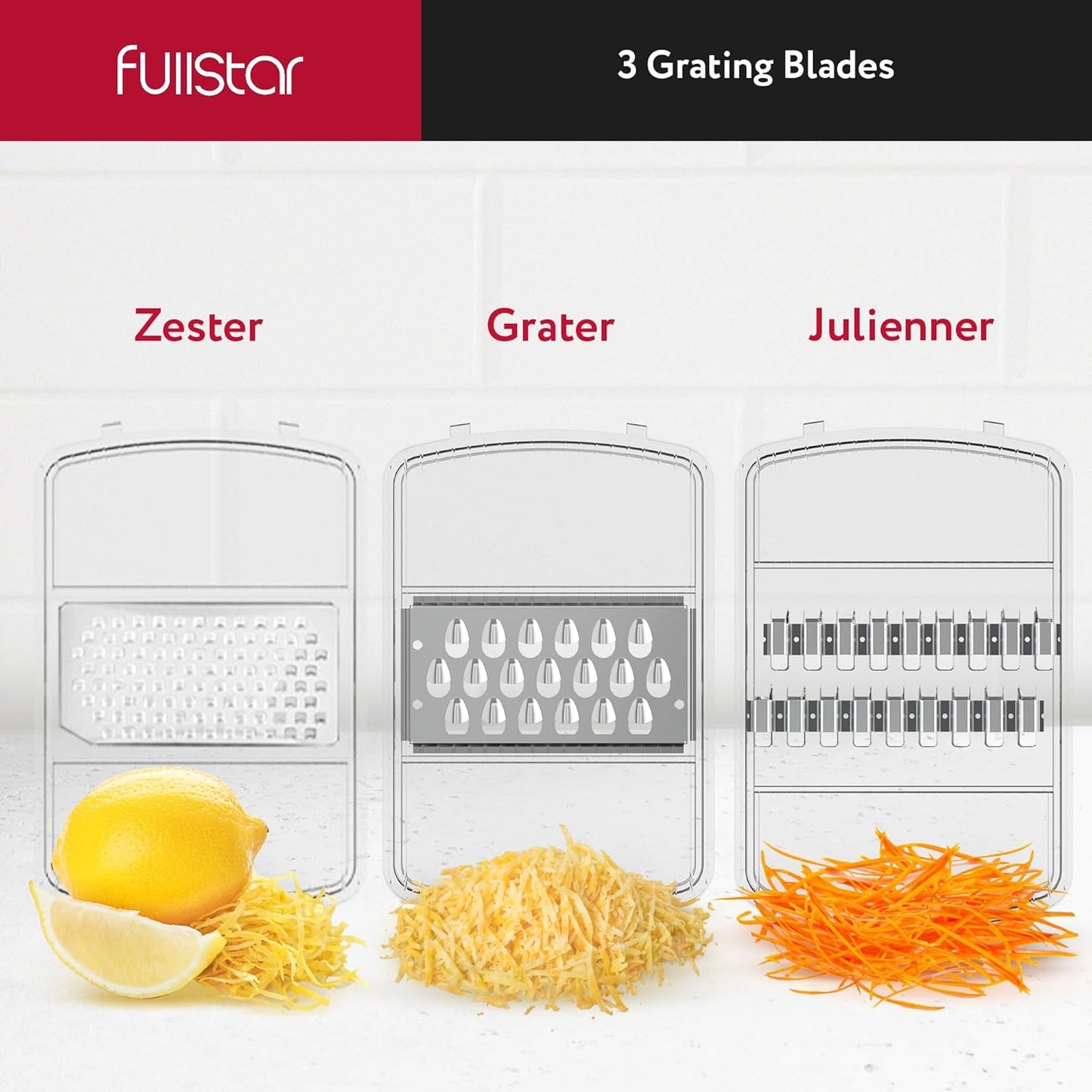 Fullstar Mandoline Slicer for Kitchen, Fruit Cutter, Cheese Grater, Cucumber Slicer, Veggie Spiralizer, Food Cutter & Kitchen Gadgets with Safety Glove (11 in 1, Clear)