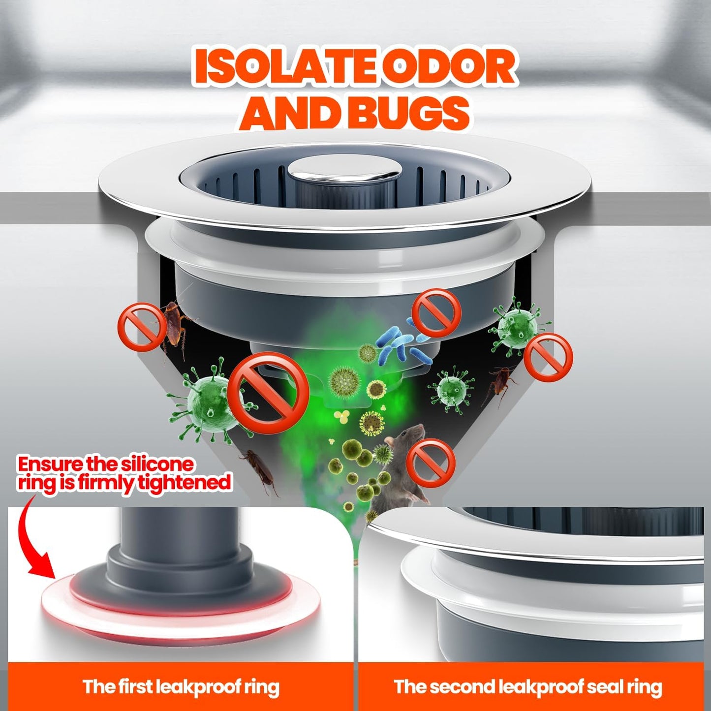 Kitchen Sink Drain Strainer & Sink Stopper, Upgraded 3 in 1 Stainless Steel Drain Plug Combo with Anti-Clog Basket, Pop Up Drain Cover for Standard 3-1/2'', Fits Double Bowl Kitchen Sinks