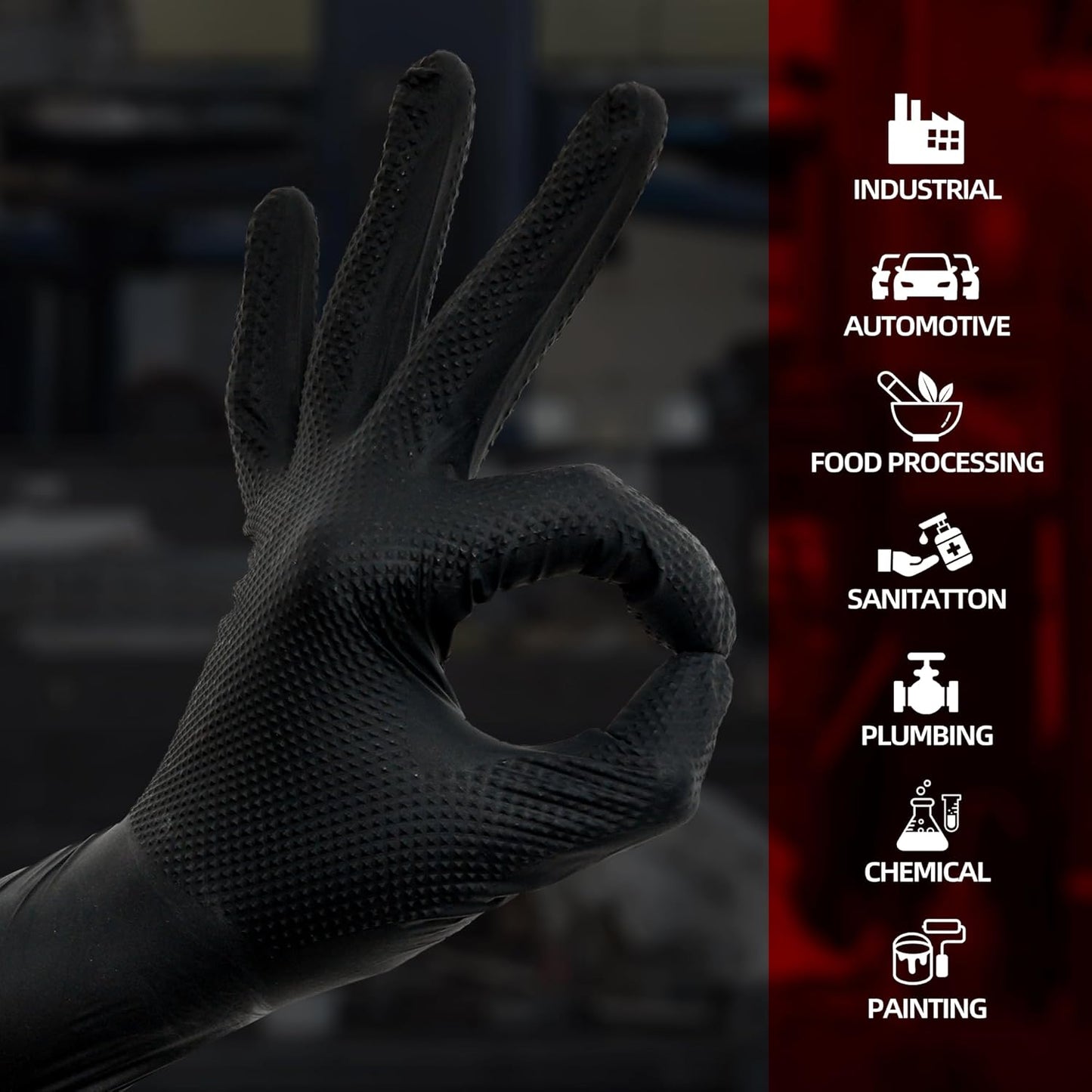 Jointown Basic Heavy Duty Nitrile Gloves, Mechanic Gloves 8 Mil Nitrile Disposable, with Raised Diamond Texture, Case of 100, Black, XLarge