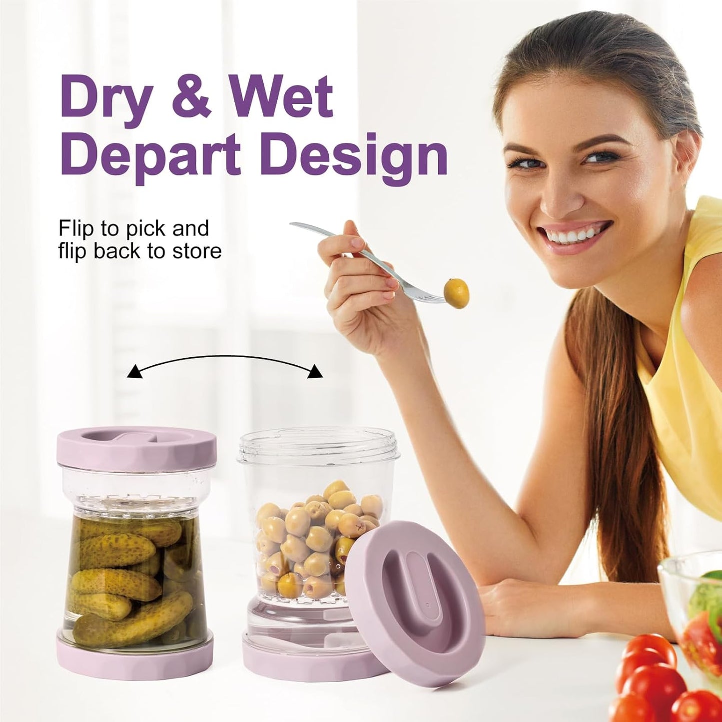 Pickle Jar with Strainer Flip, 38oz Pickle Container From Tritan, Airtight Hourglass Pickle Juice Separator Jar for Olives,Gherkins or Sliced, Leakproof Dishwasher Safe