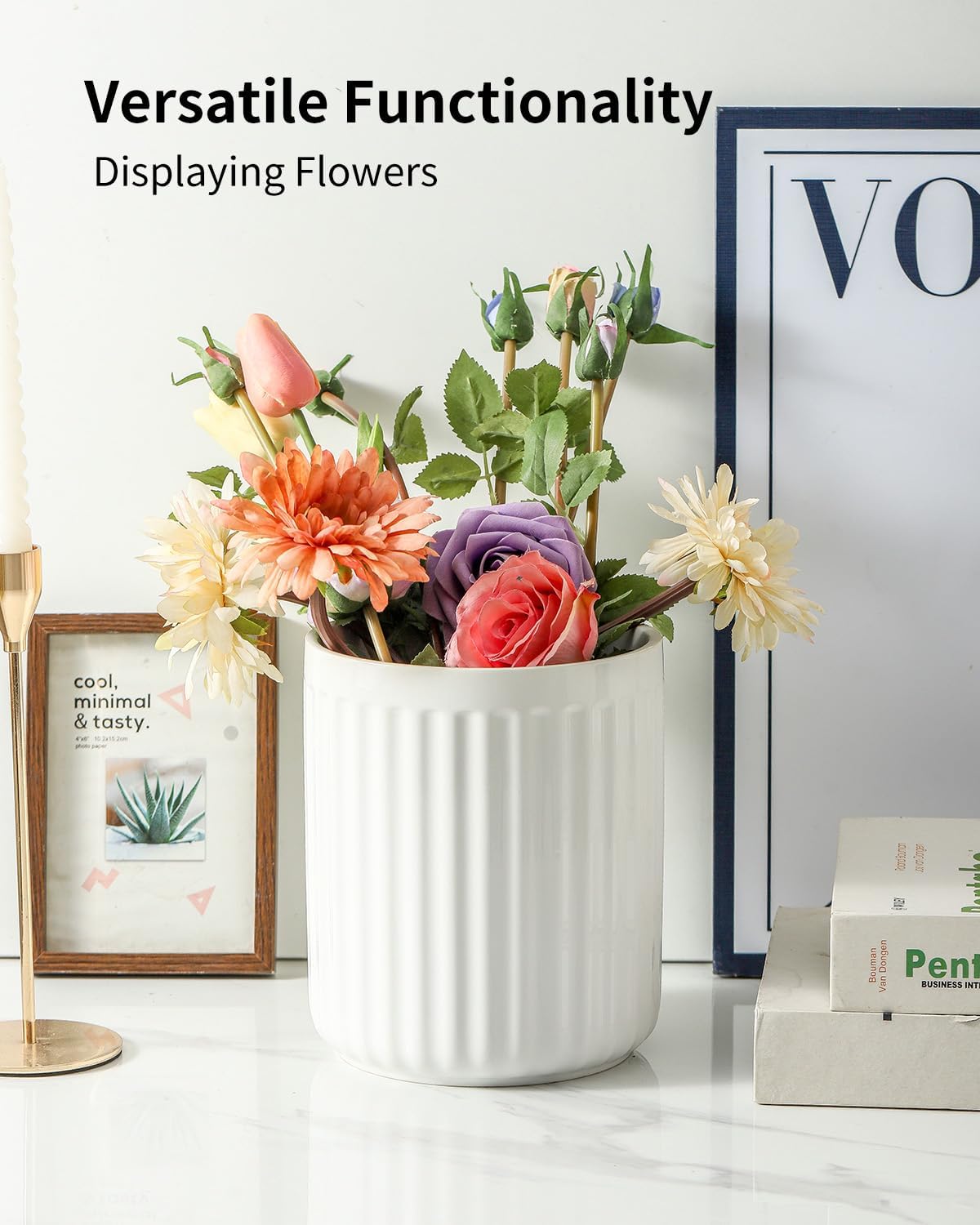 Hasense Utensil Holder, 7.3” x 6.2” Farmhouse Utensil Holder for Kitchen Countertop, Ceramic Cooking Utensil Crock, Kitchen Utensil Organizer for Wedding Gift, Spatula Holder for Counter, White