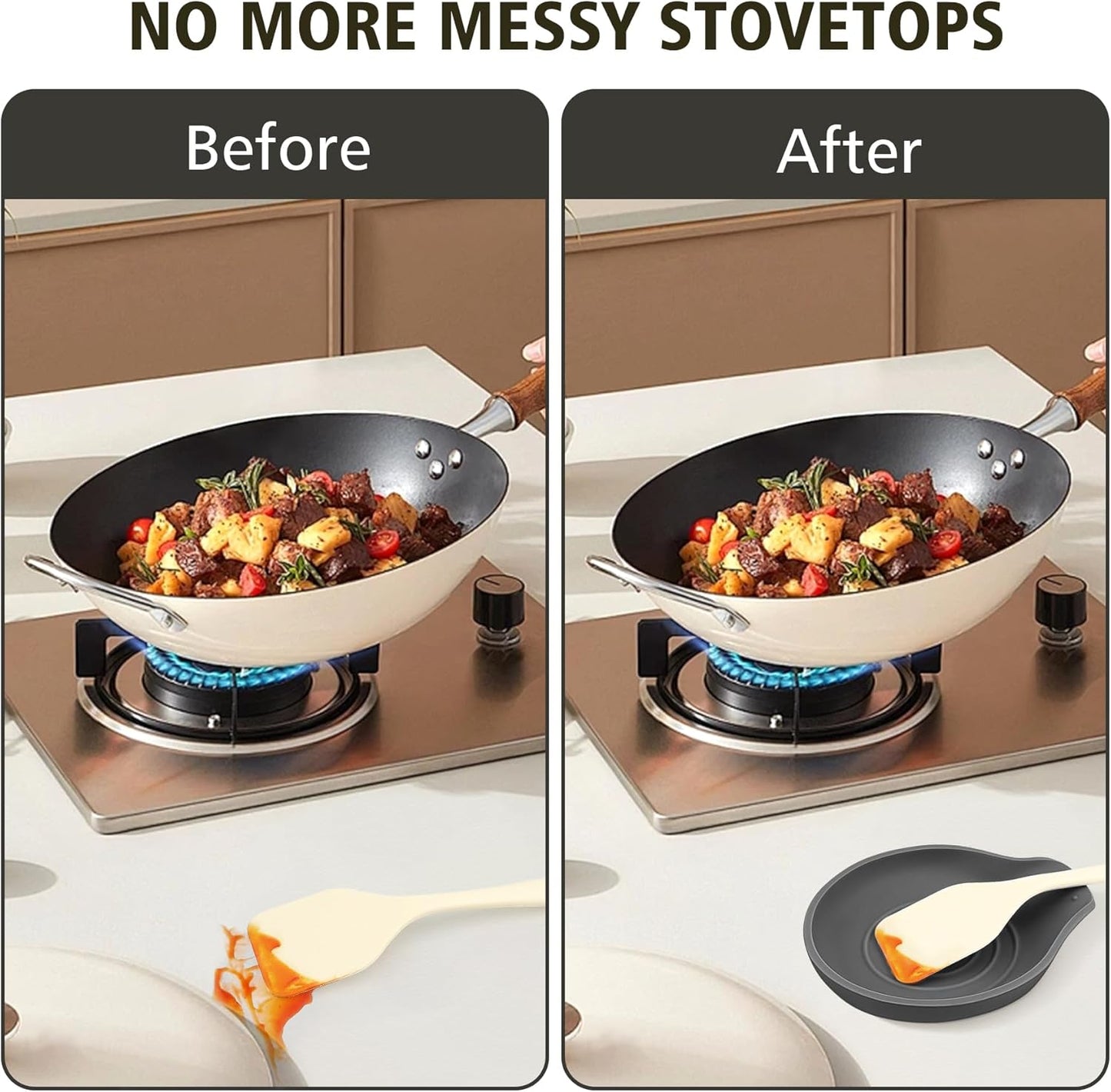 Silicone Spoon Rest for Stove Top - BPA-Free, Heat-Resistant Spoon Holder - Spoon Rest for Kitchen Counter - Large Cooking Utensil Rest for Spoons, Spatulas, Ladles or Tongs - Black