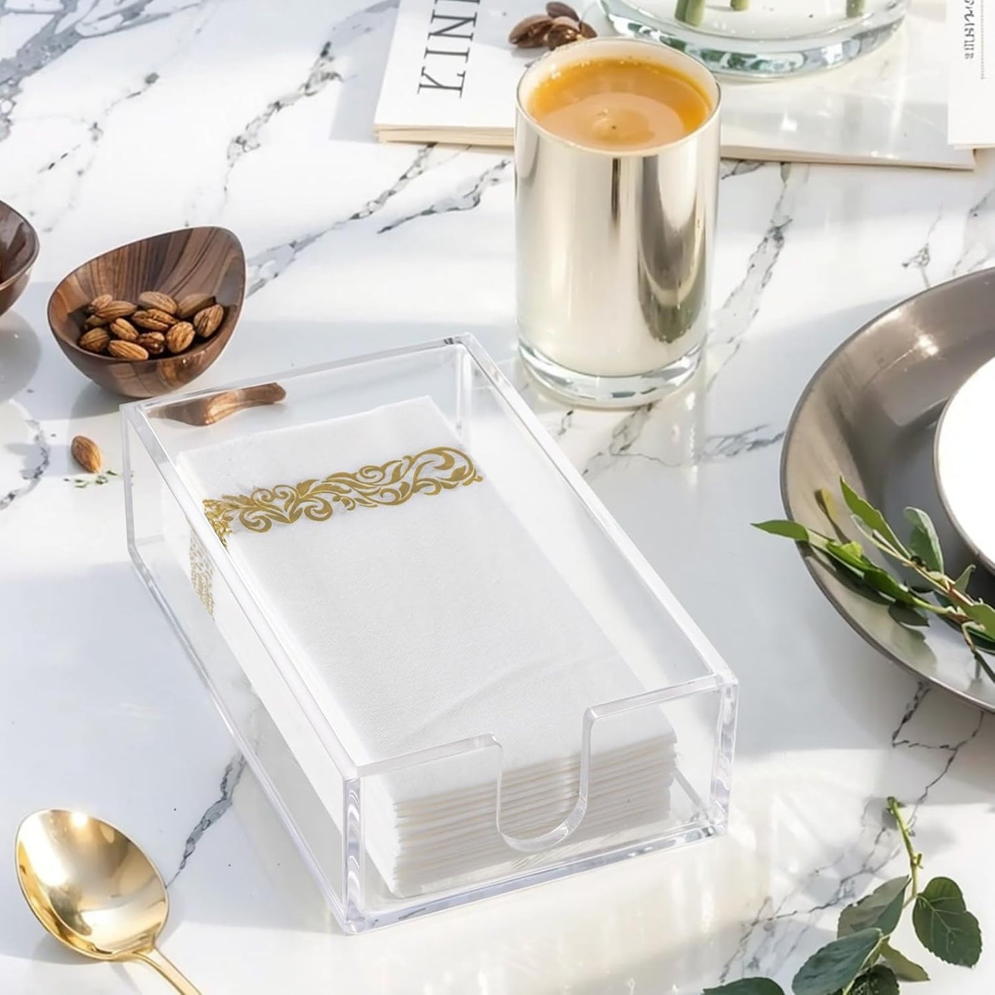 Rubtlamp 2Pcs Acrylic Napkin Holder Bathroom - 0.27Inch Thickness Clear Acrylic Guest Towel Holder - Hand Towel Tray for Kitchen, Parties, Weddings, Party, Hotel, Restaurant（Clear, 9”X5.5”X2.5”）