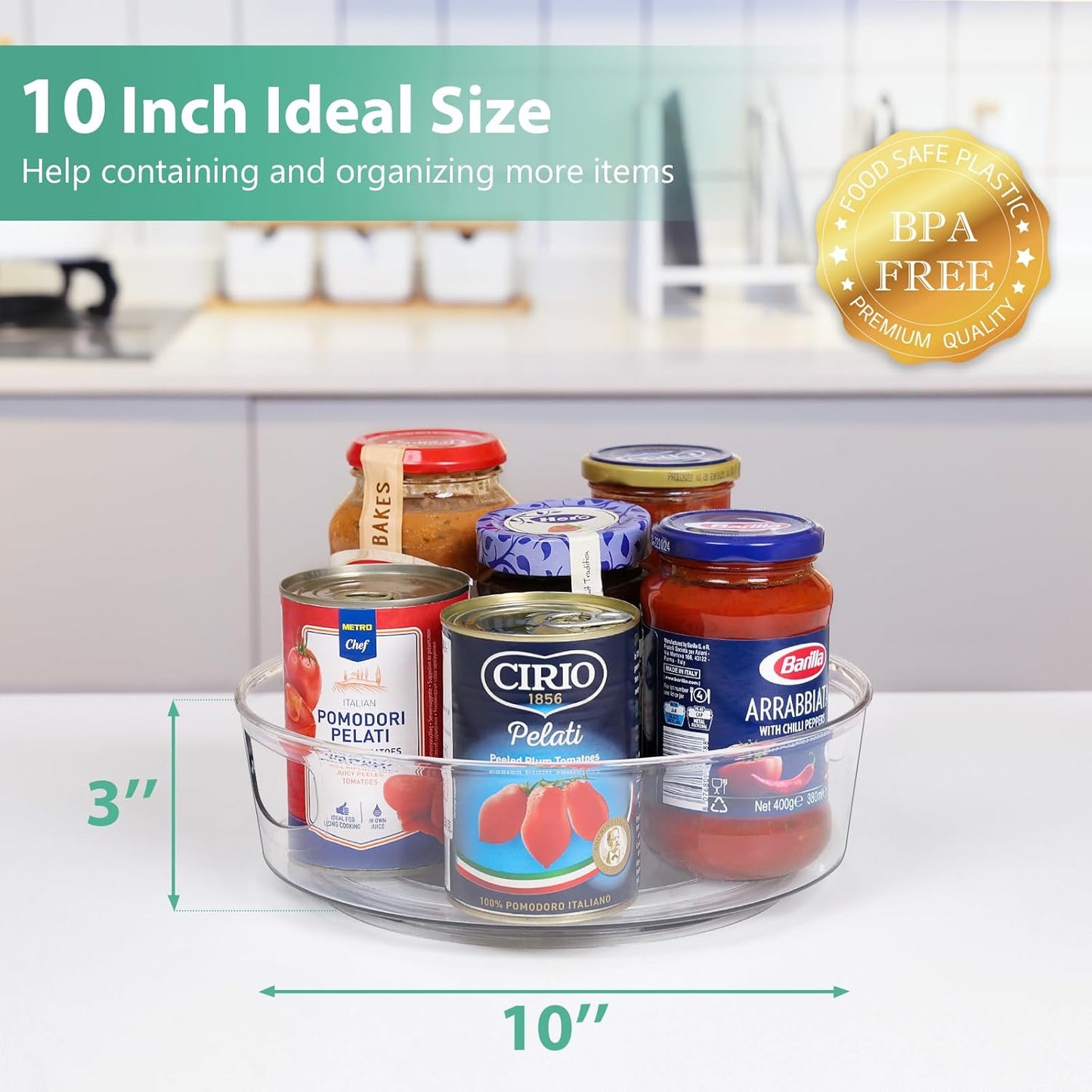 GUZON 2 Pack Lazy Susan Turntable for Cabinet, 10 Inch Lazy Susan Organizer with Handles and High Sides, Clear Rotating Organizer for Kitchen, Pantry, Dresser, Refrigerator, Bathroom, Table, Fridge