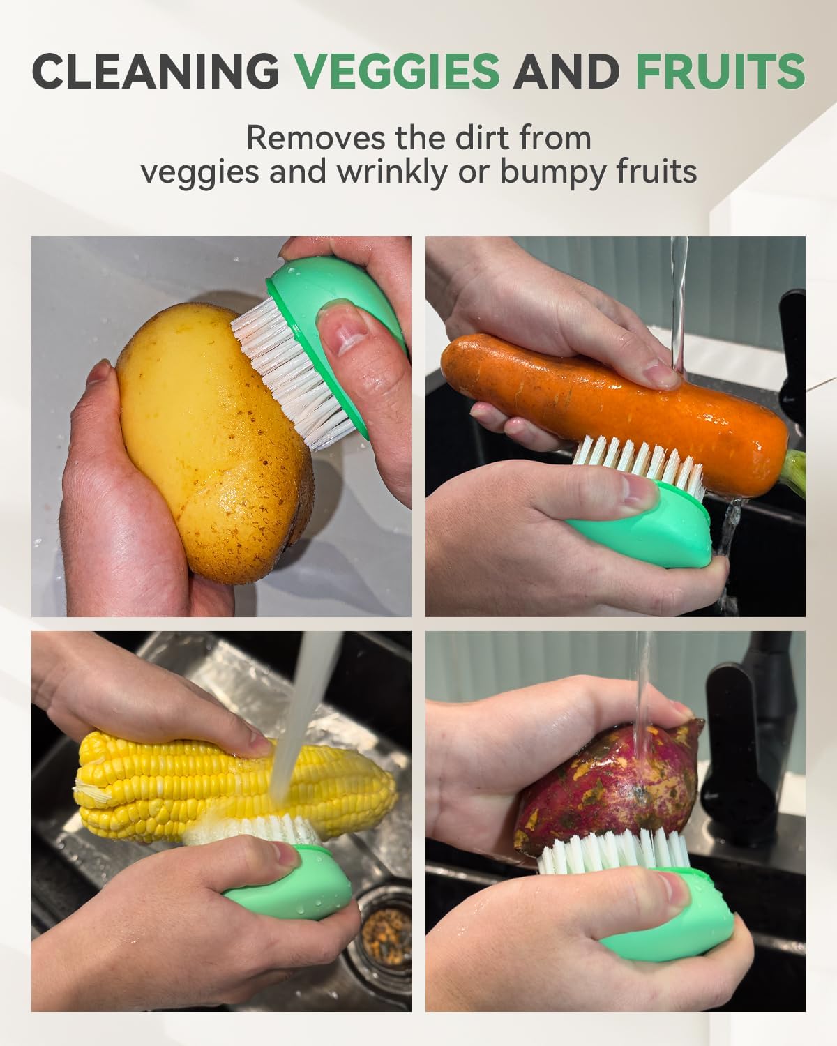 SXhyf Vegetable Brush Scrubber for Food [Black Stiff Bristles Brush + White Soft Bristles Brush] Potato Scrubber, Dishwasher Safe Veggie & Fruit Cleaning Brush for Mushrooms, Carrots, Lemons, Eggs