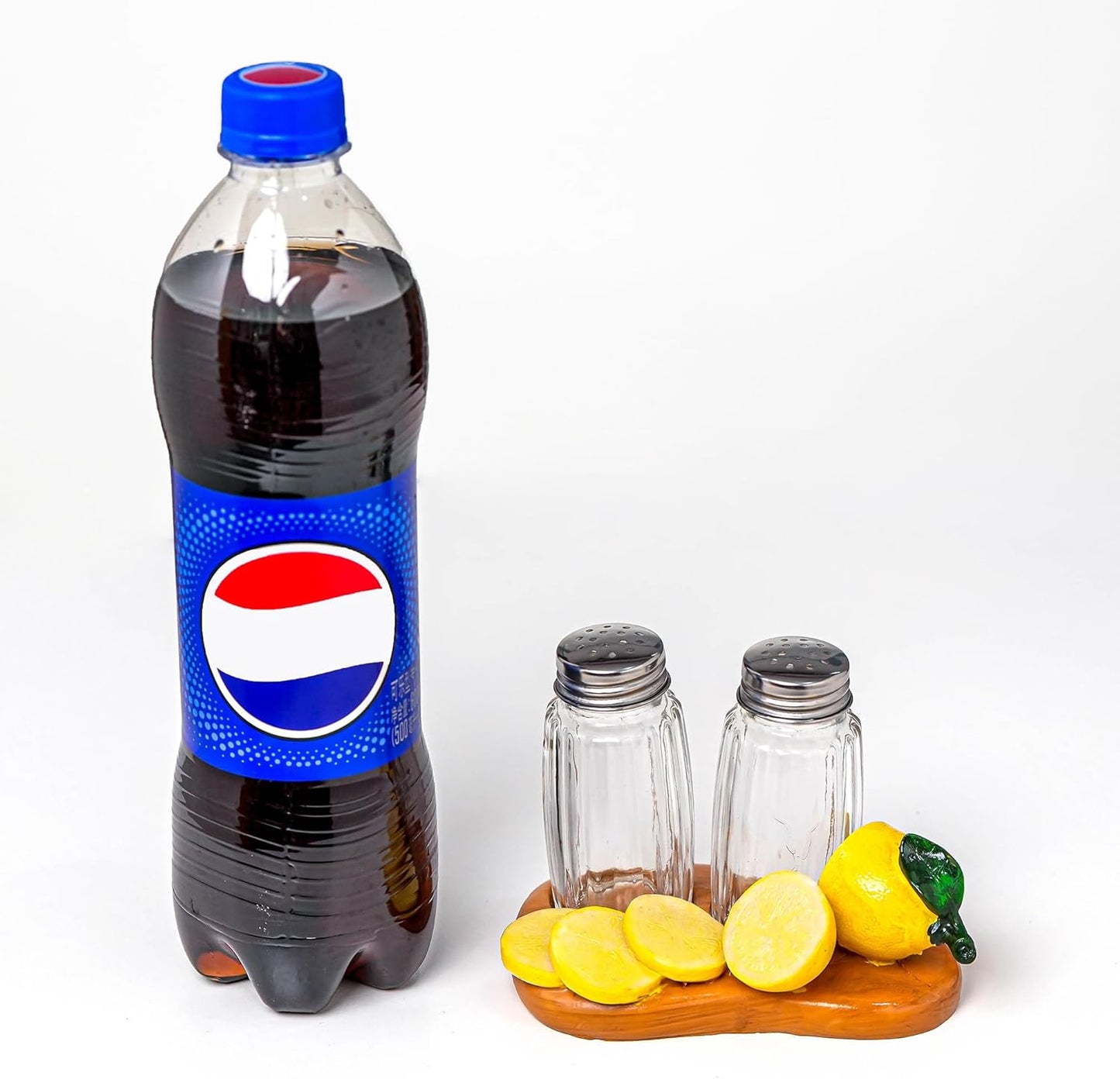 Lemon Decor Salt And Pepper Dispenser Shaker Holder for Kitchen DéCor - with Lemon Figurine And Statues Holder - Includes Glass Spice Jars