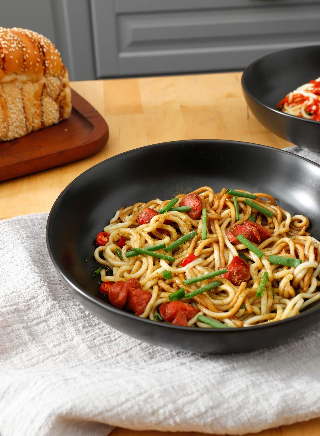 Teocera Matte Black Pasta Bowls Set of 4-35oz Large Oversized Porcelain Bowls for Spaghetti & Salad | Heat-Resistant, Chip-Resistant, Microwave & Dishwasher Safe | Smooth Non-Porous Surface