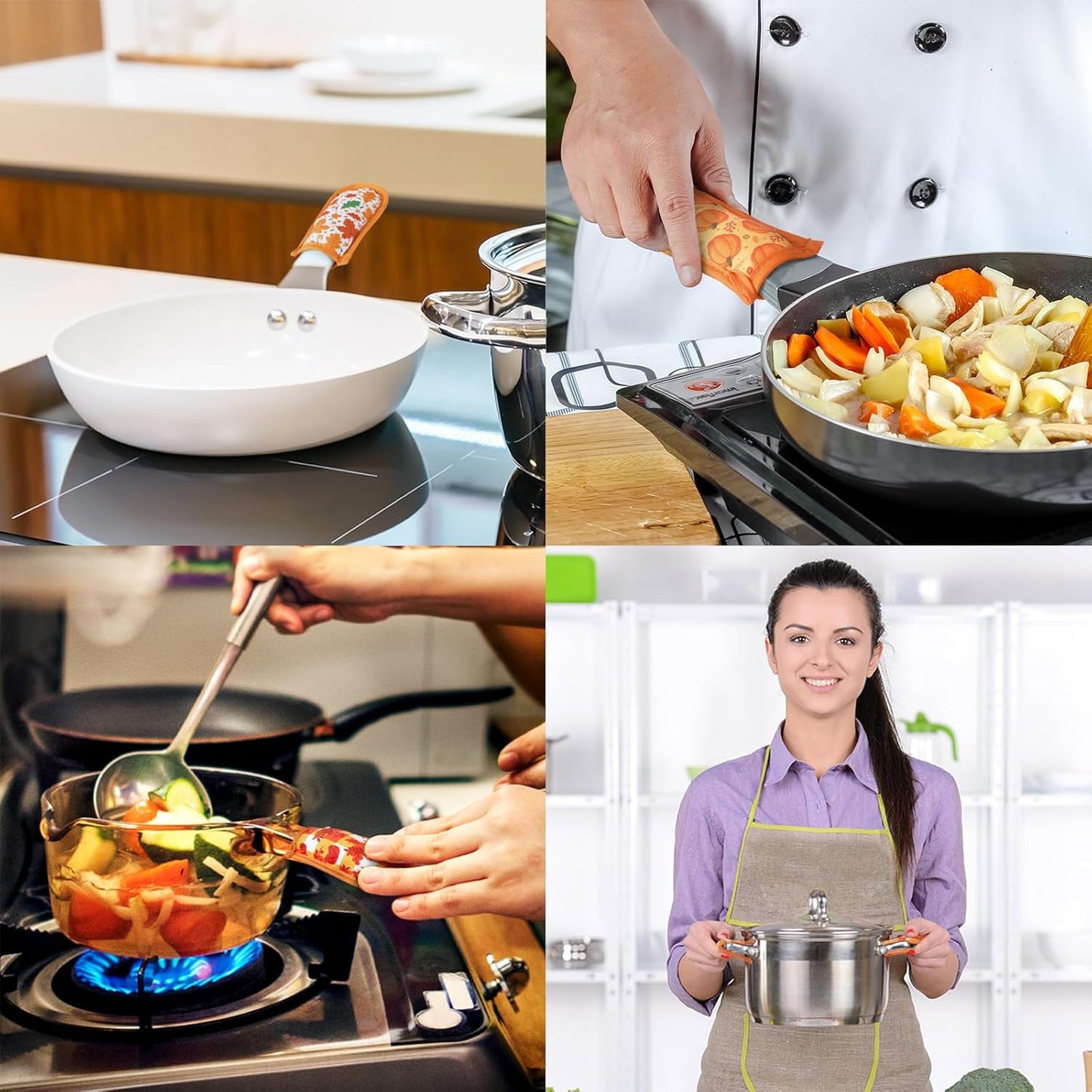 Patelai 8 Pieces Fall Cast Iron Skillet Handle Covers Pan Handle Holder Sleeve Heat Resistant Non Slip Skillet Pot Holders Mitt for Fall Thanksgiving Kitchen Cooking BBQ Baking Cookware, 8 Styles