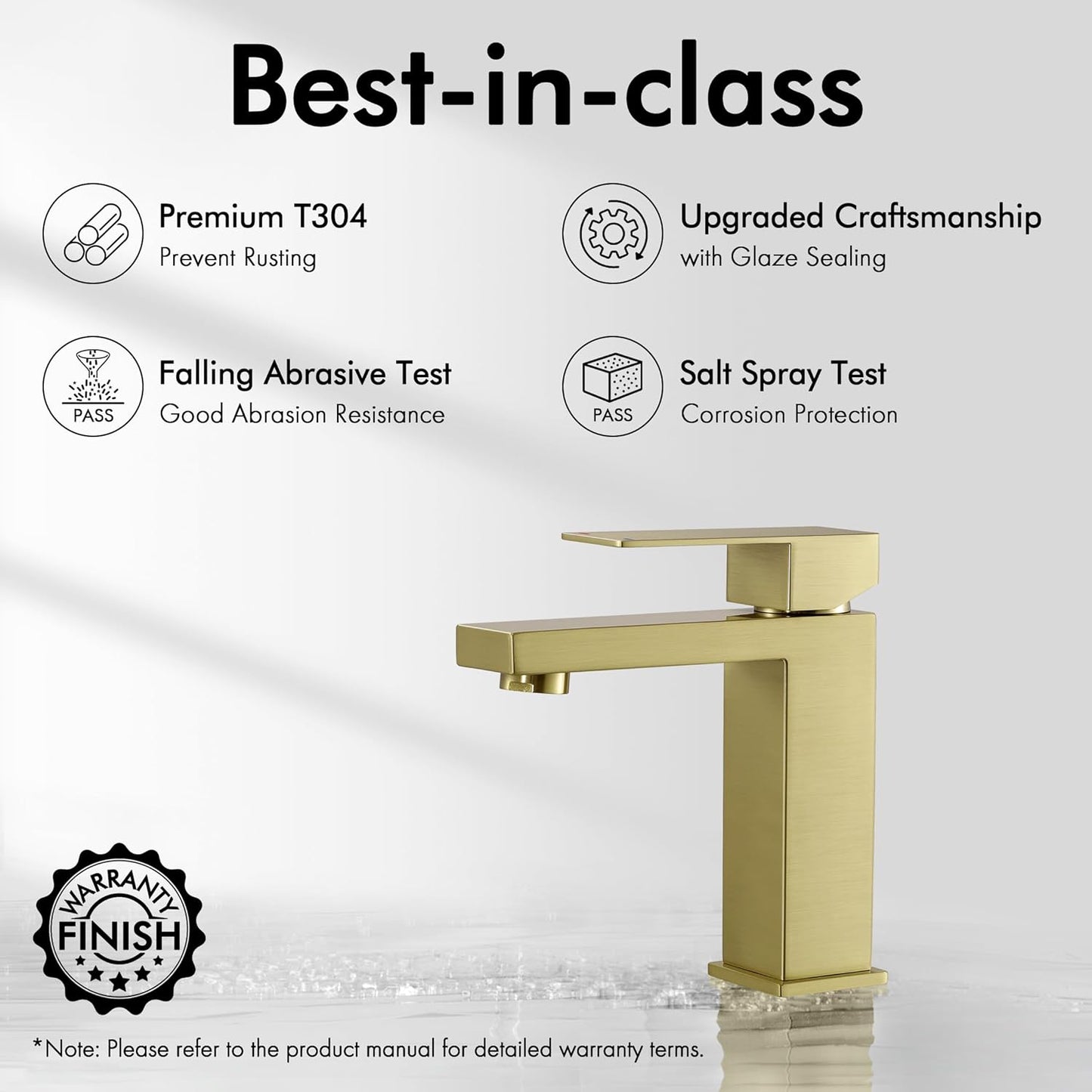 KES Brushed Gold Bathroom Faucet Single Hole Modern Vanity Faucet Single Handle Bathroom Sink Faucet Stainless Steel, L3156ALFF12-BZ